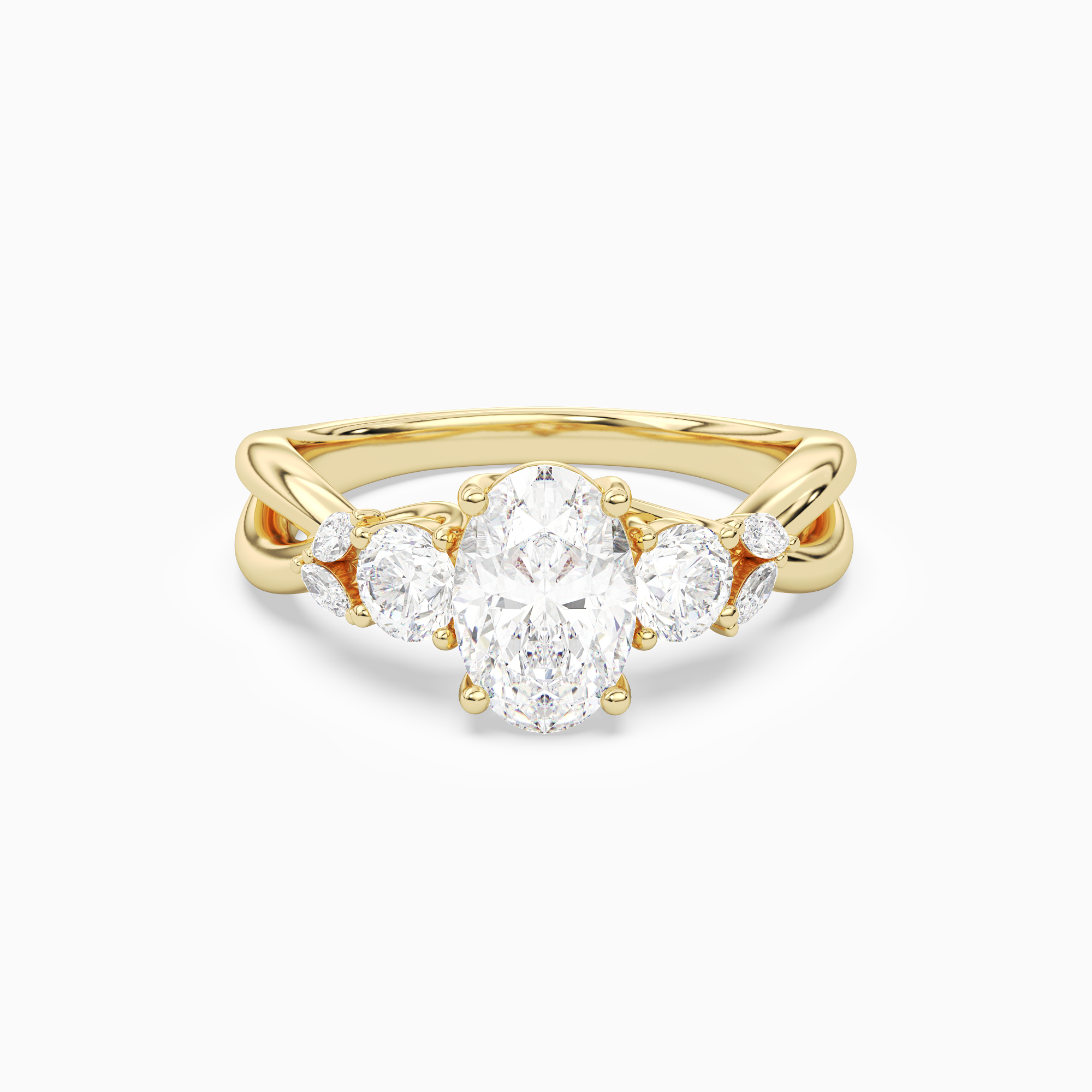 Oval Willow Composite Three Stone in 14K Yellow Gold main white