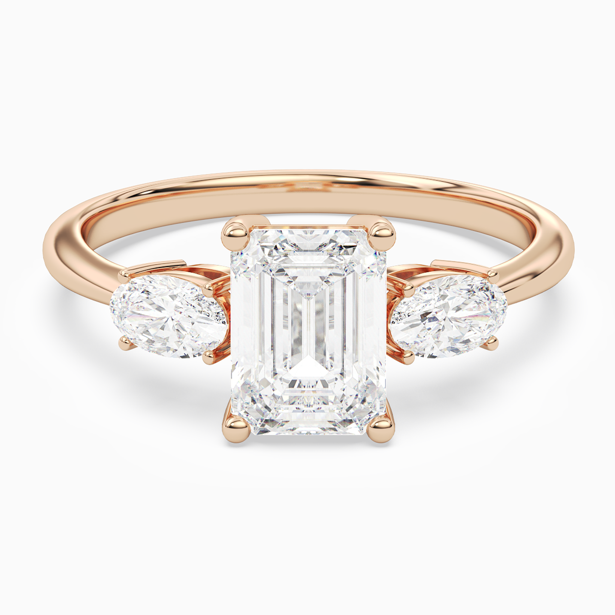Emerald Classic Three Stone in 14K Rose Gold main white