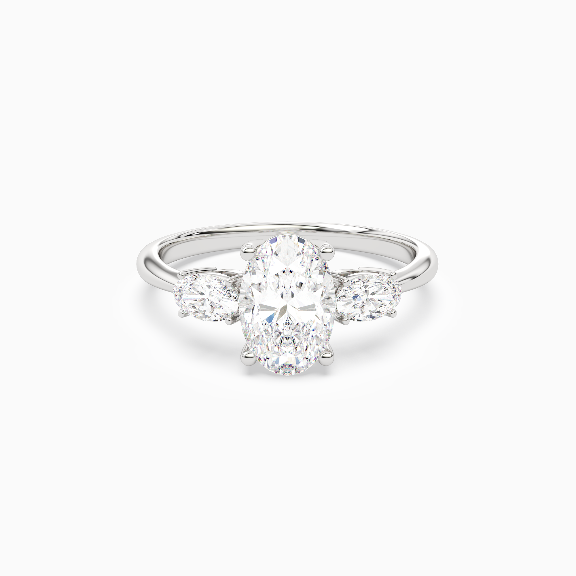 Oval Classic Three Stone in 18K White Gold main white