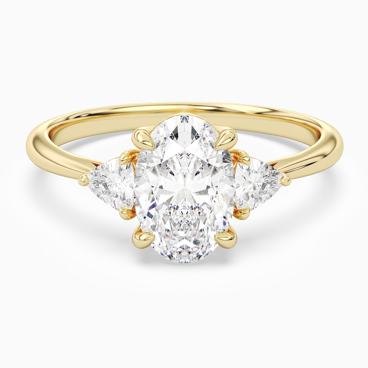 Oval Trillion Three Stone Large Sides in 18K Yellow Gold main white