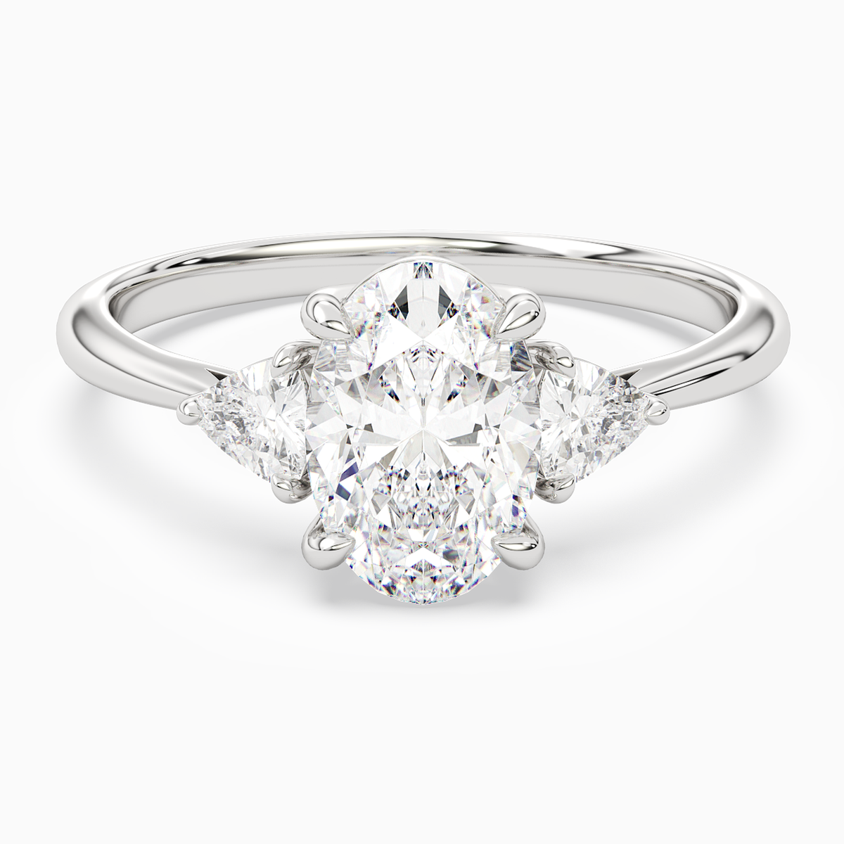 Oval Trillion Three Stone Large Sides in Platinum main white