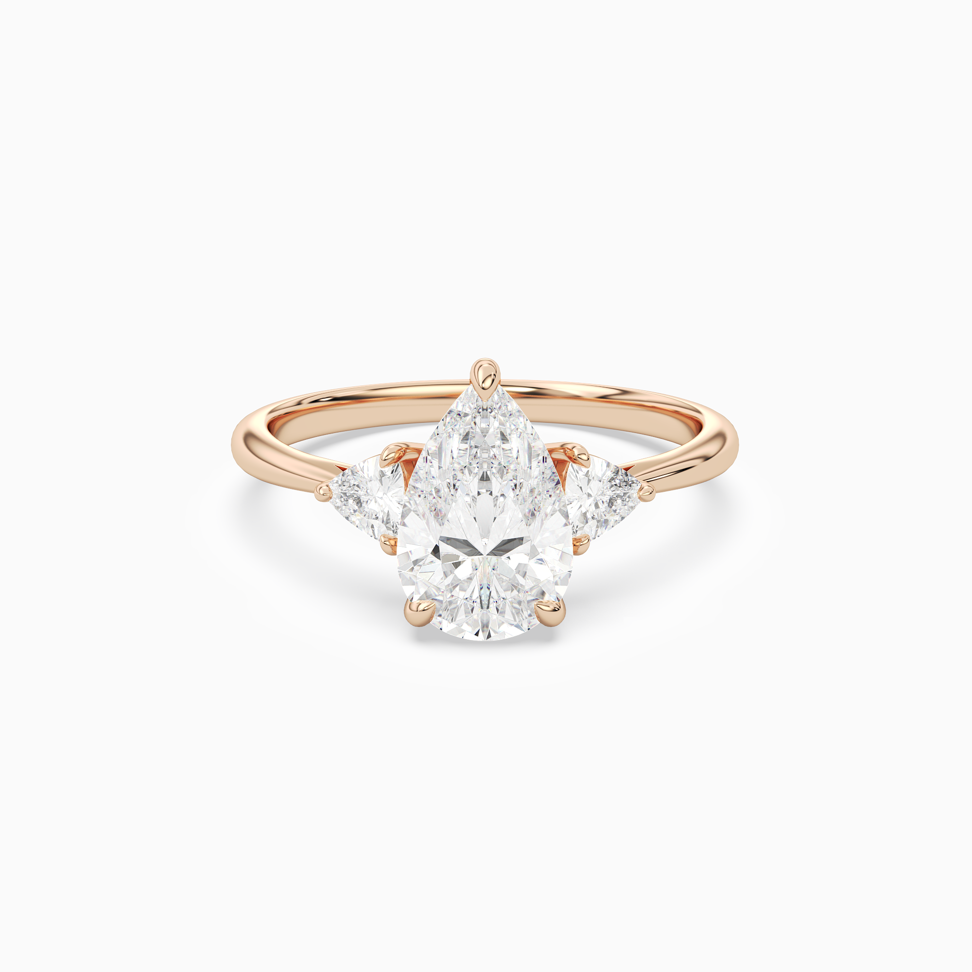 Pear Trillion Three Stone Large Sides in 14K Rose Gold main white