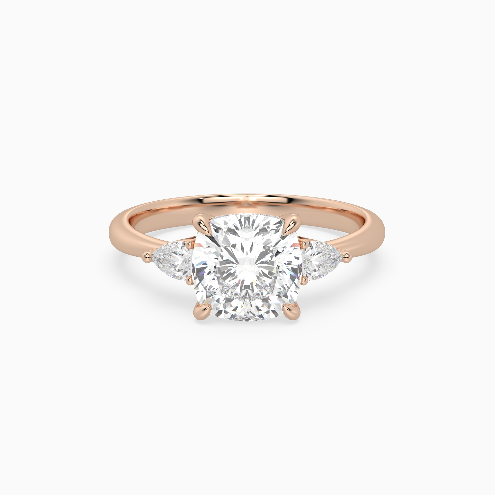 Cushion Pear Side Three Stone Classic in 14K Rose Gold main white