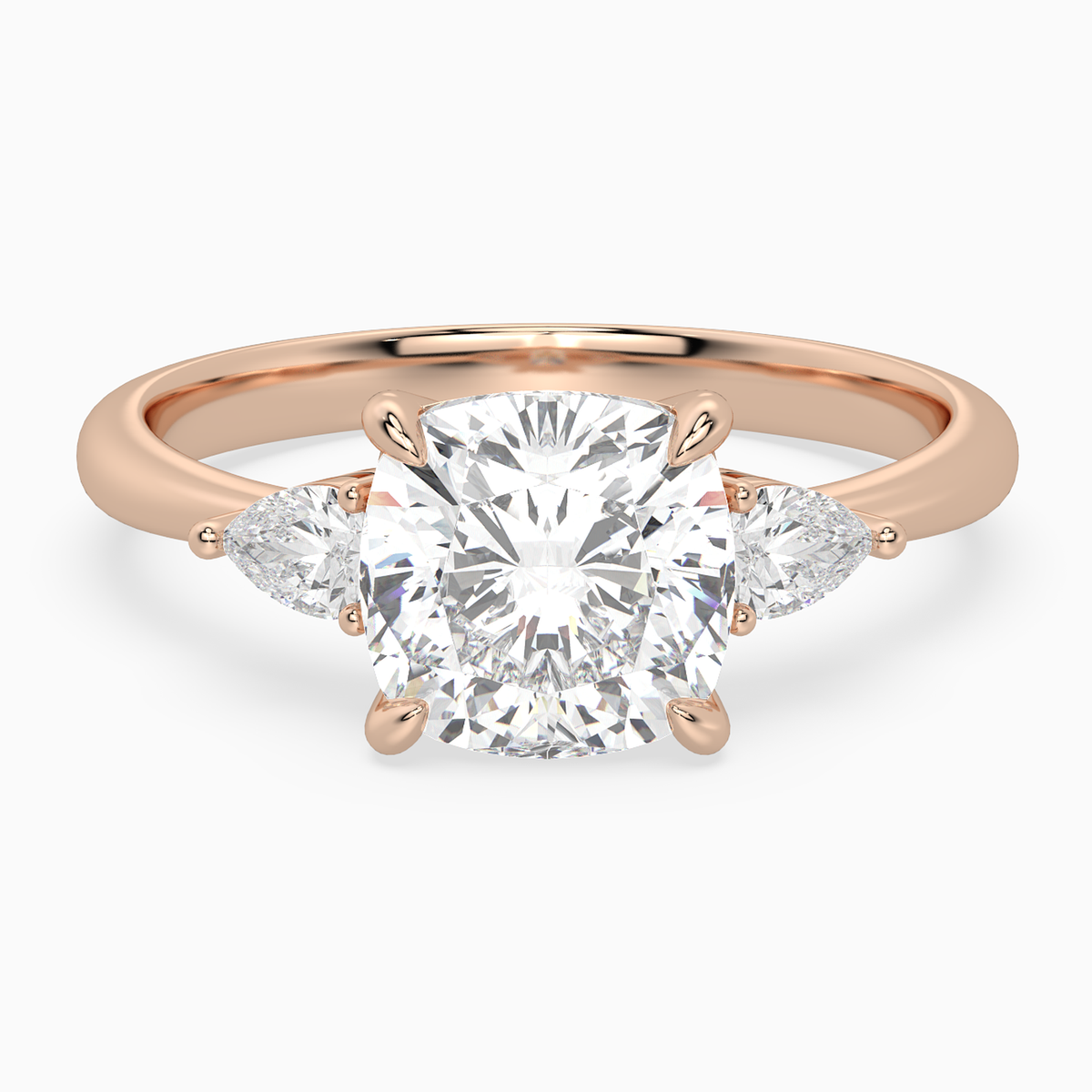 Cushion Pear Side Three Stone Classic in 14K Rose Gold main white