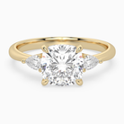 Cushion Pear Side Three Stone Classic in 14K Yellow Gold main white