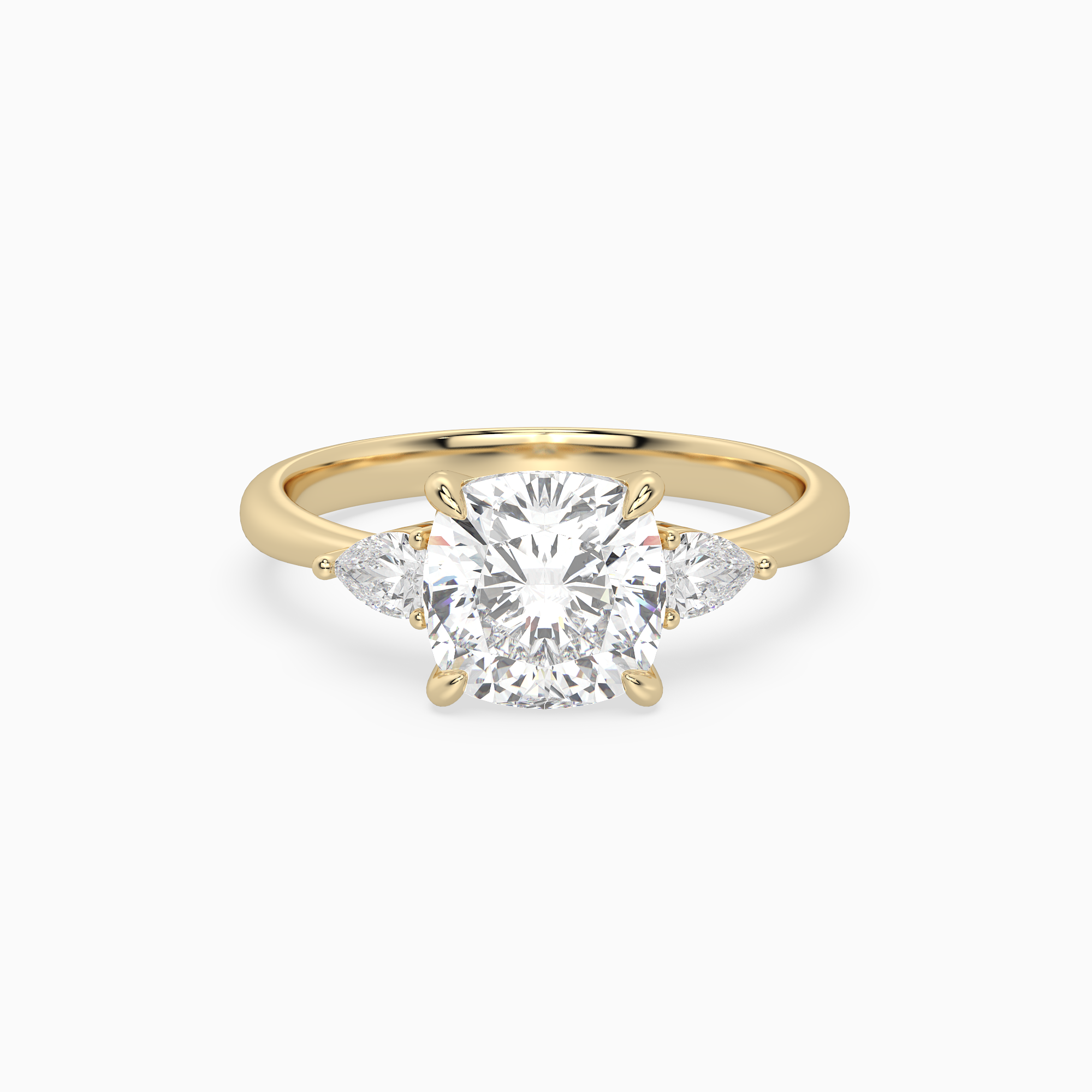 Cushion Pear Side Three Stone Classic in 18K Yellow Gold main white