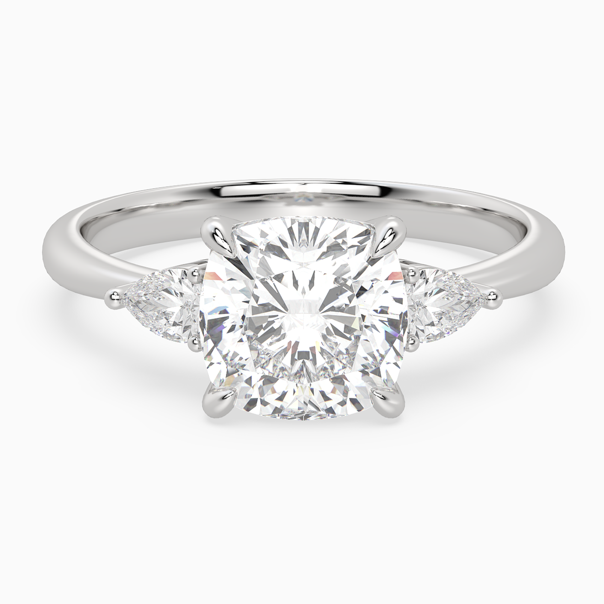 Cushion Pear Side Three Stone Classic in Platinum main white