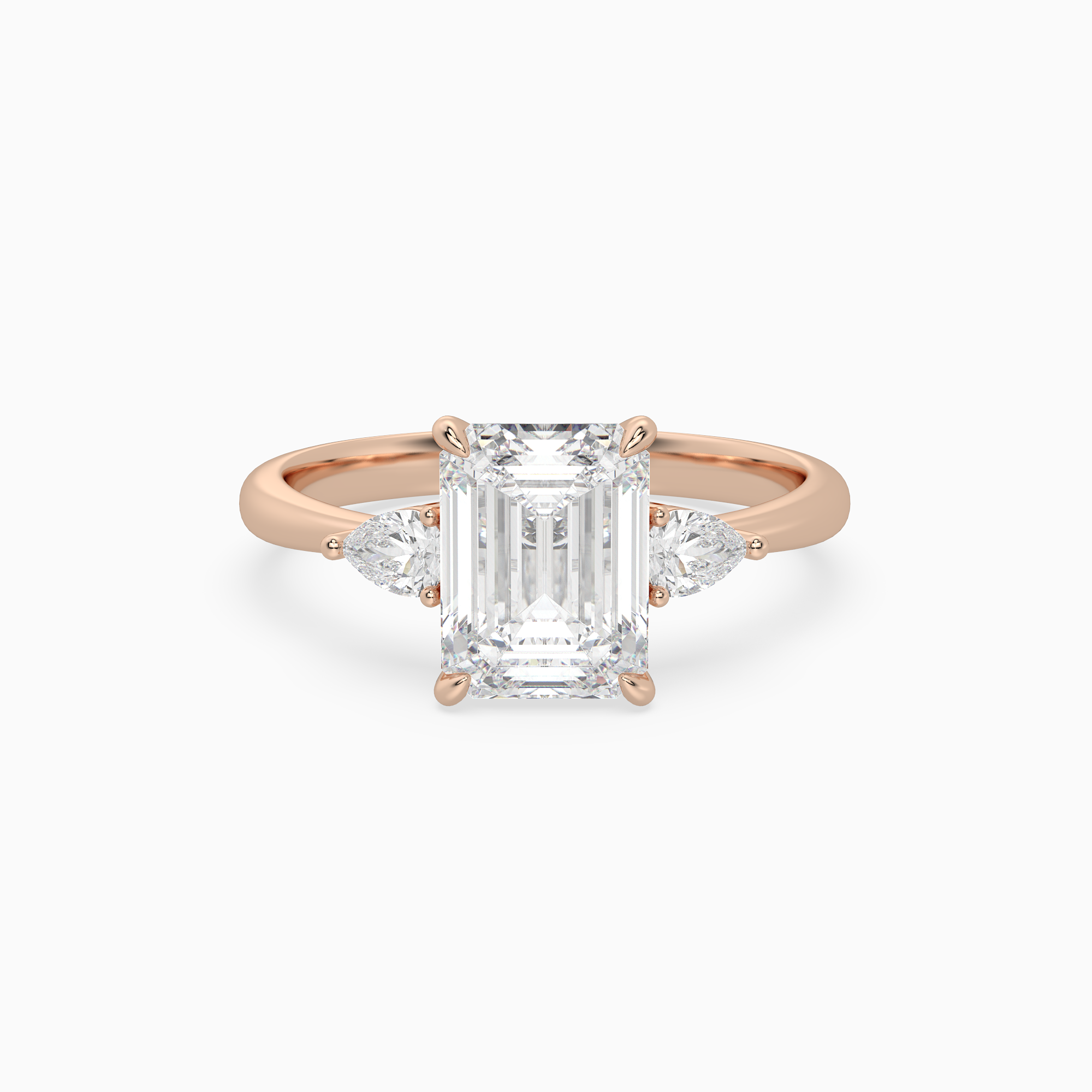 Emerald Pear Side Three Stone Classic in 14K Rose Gold main white