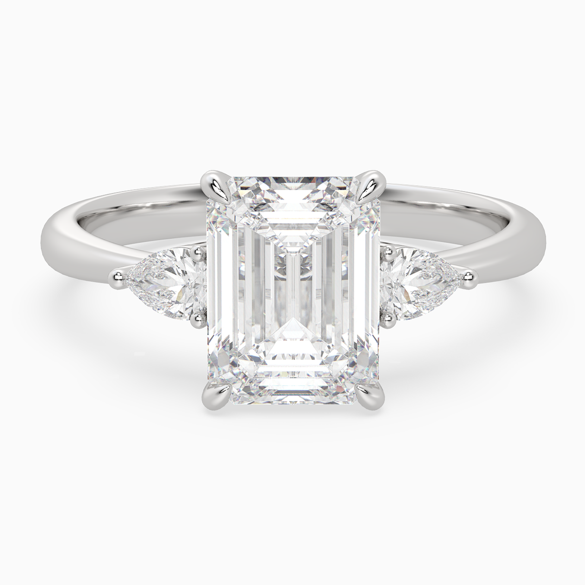Emerald Pear Side Three Stone Classic in Platinum main white