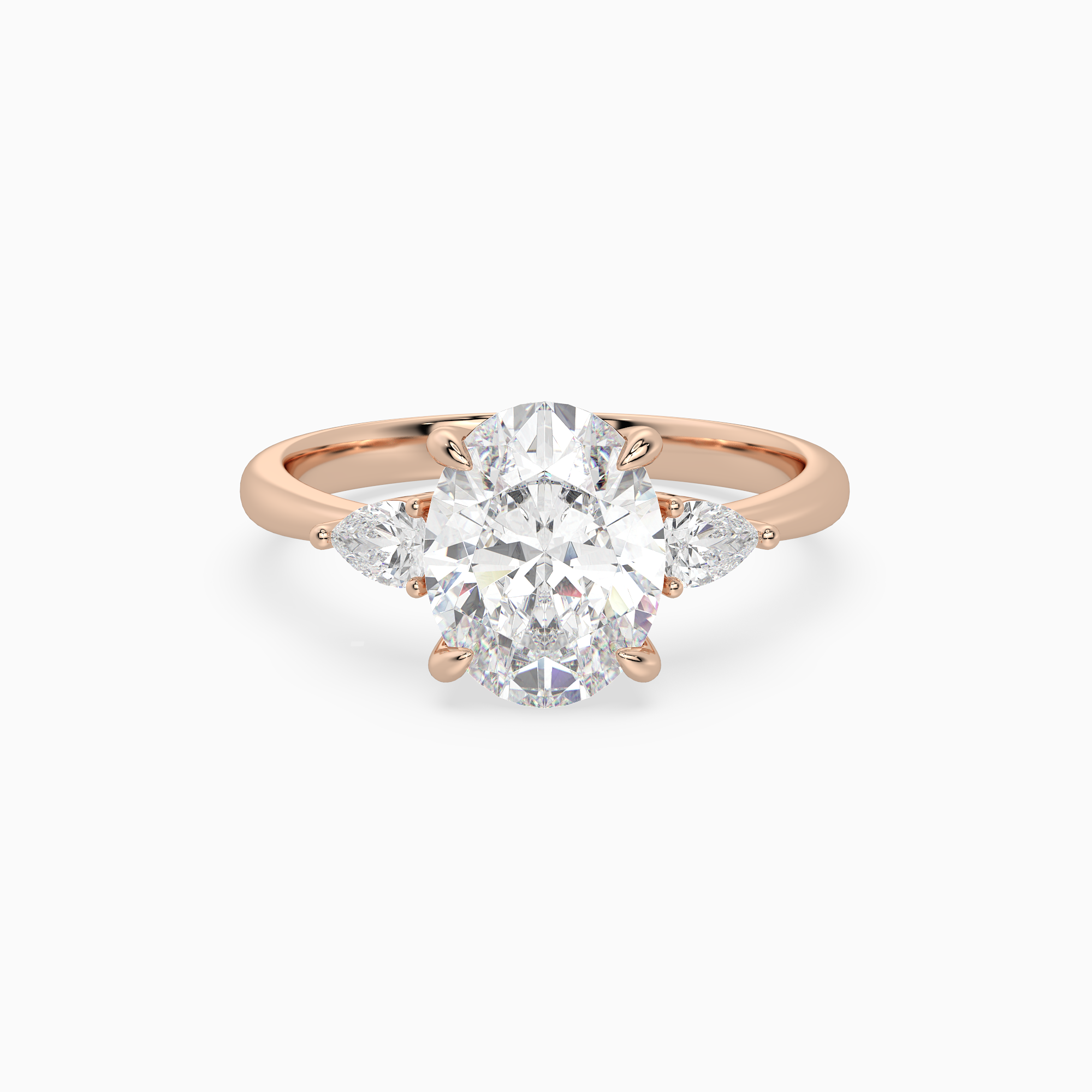 Oval Pear Side Three Stone Classic in 14K Rose Gold main white