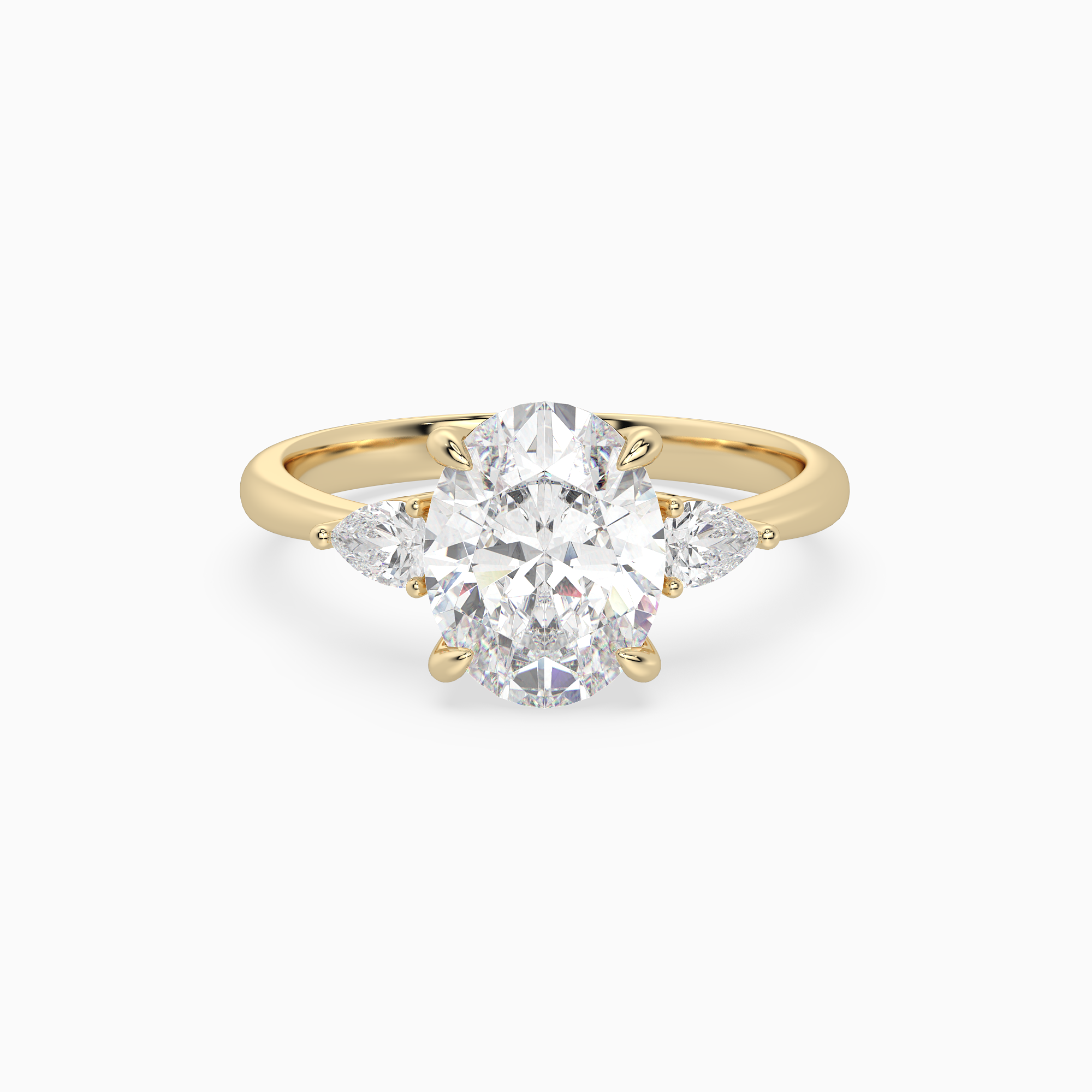 Oval Pear Side Three Stone Classic in 14K Yellow Gold main white