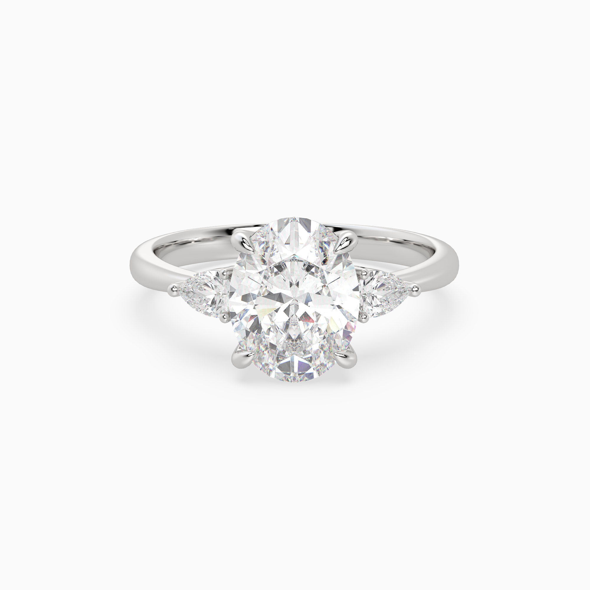 Oval Pear Side Three Stone Classic in 18K White Gold main white