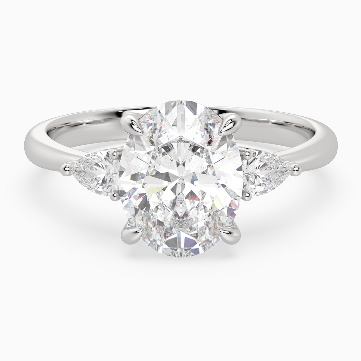 Oval Pear Side Three Stone Classic in 18K White Gold main white