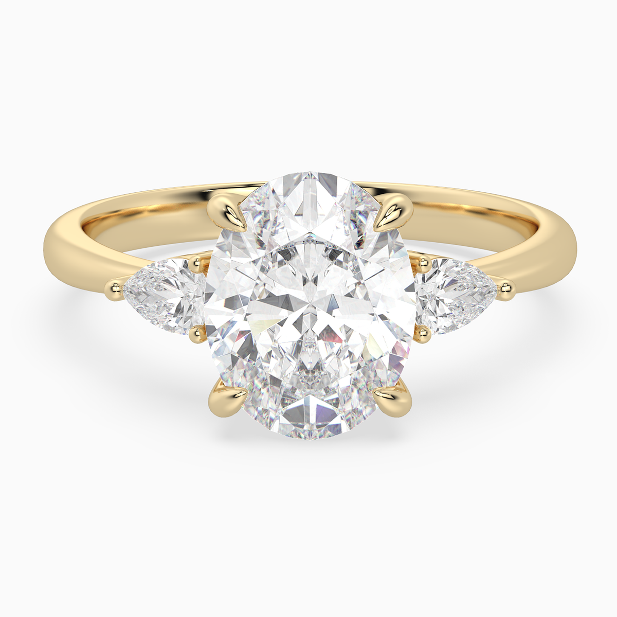 Oval Pear Side Three Stone Classic in 18K Yellow Gold main white
