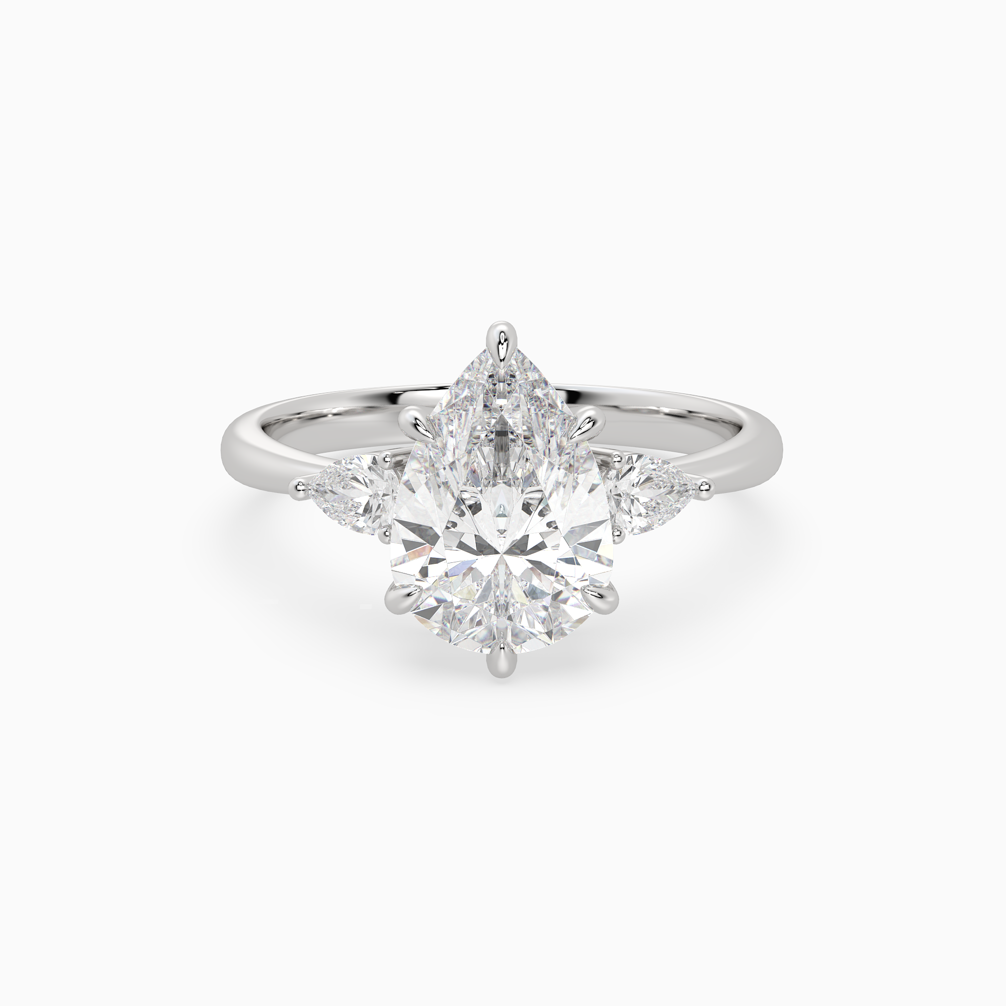 Pear Pear Side Three Stone Classic in Platinum main white