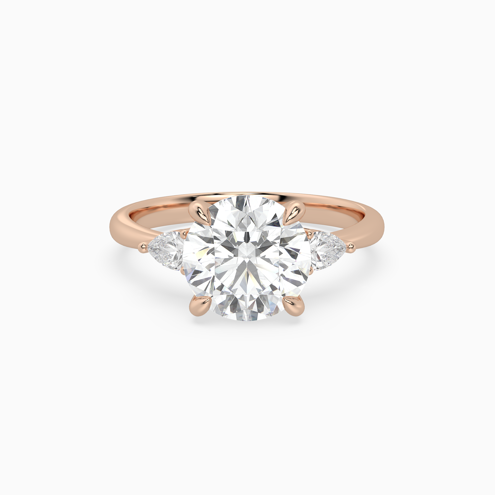 Round Pear Side Three Stone Classic in 14K Rose Gold main white