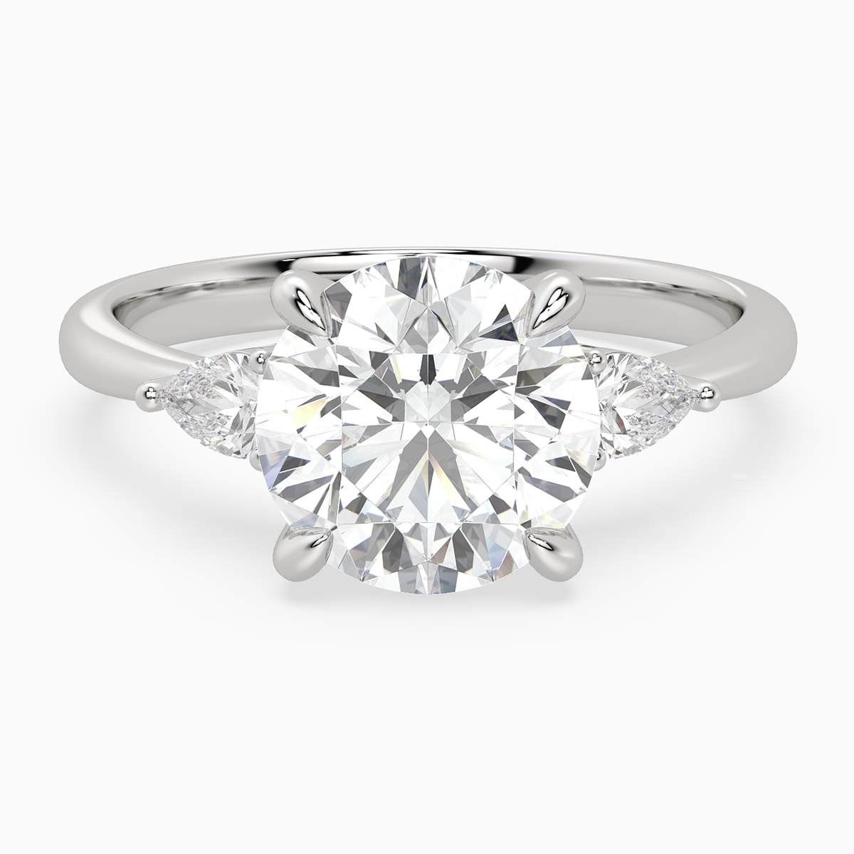 Round Pear Side Three Stone Classic in 14K White Gold main white