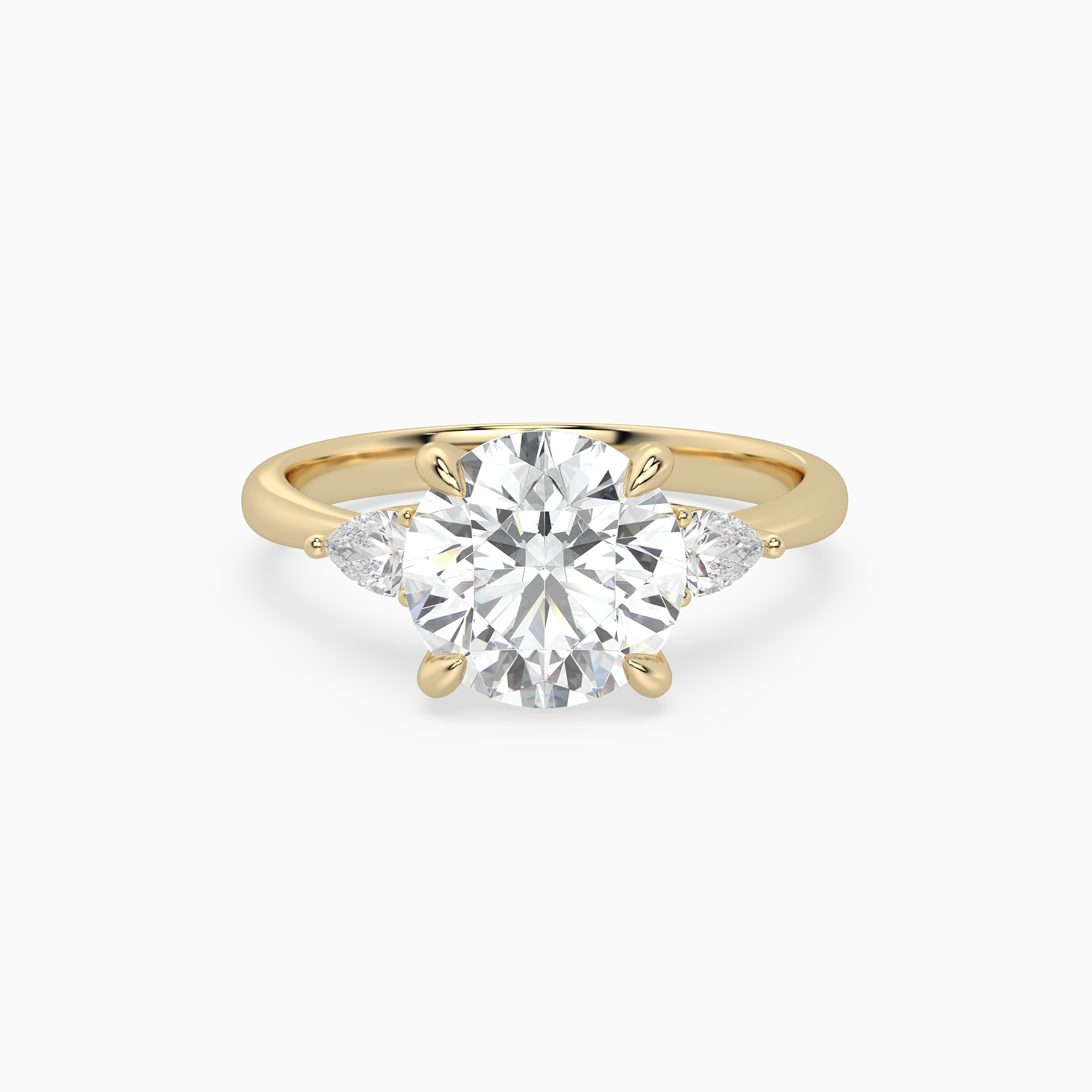 Round Pear Side Three Stone Classic in 14K Yellow Gold main white