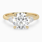 Round Pear Side Three Stone Classic in 14K Yellow Gold main white