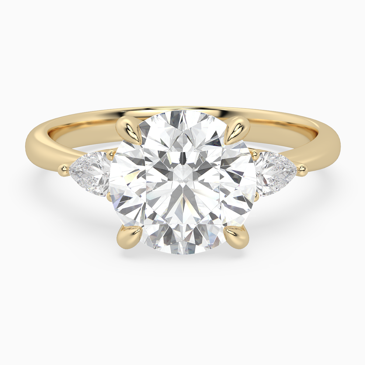 Round Pear Side Three Stone Classic in 18K Yellow Gold main white