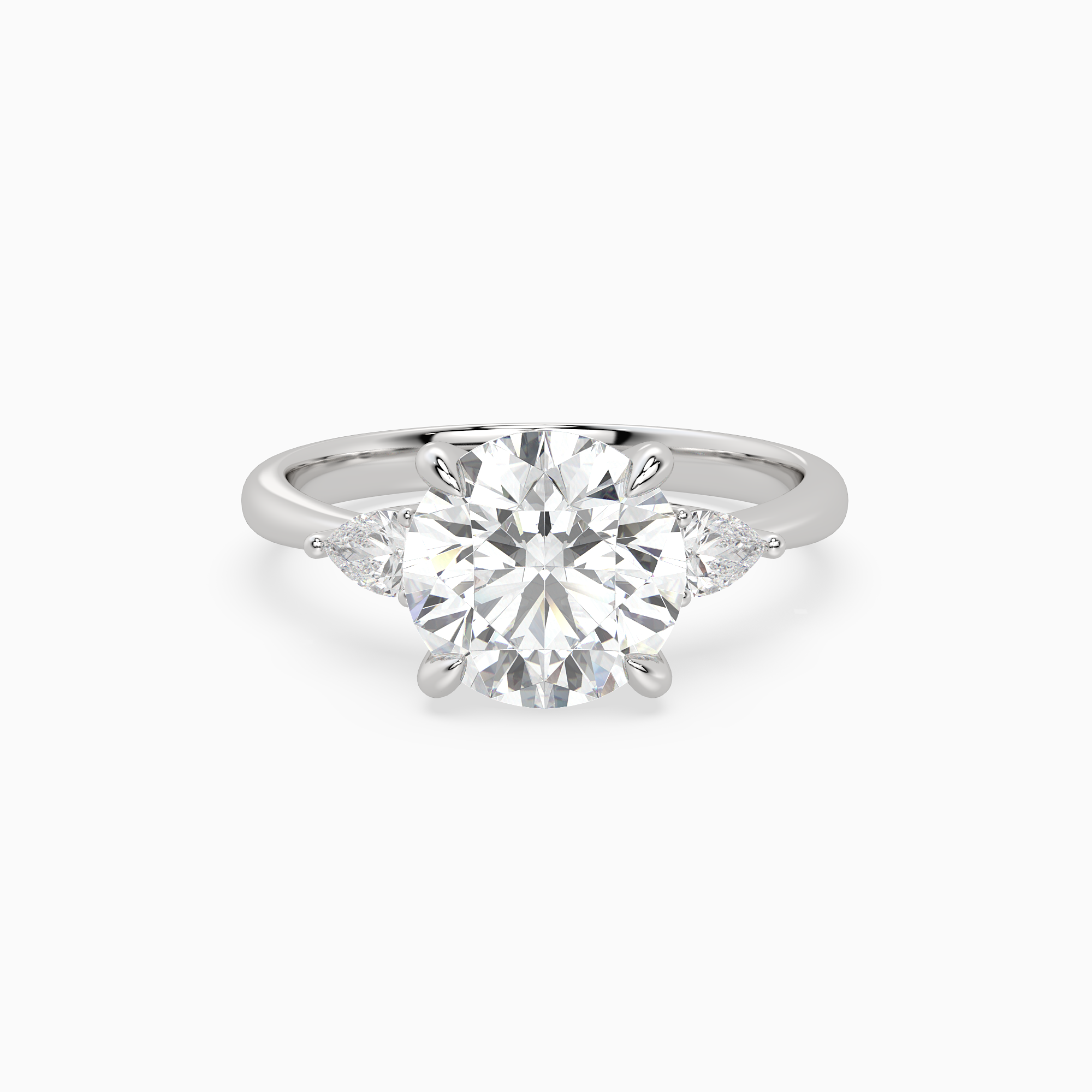 Round Pear Side Three Stone Classic in Platinum main white