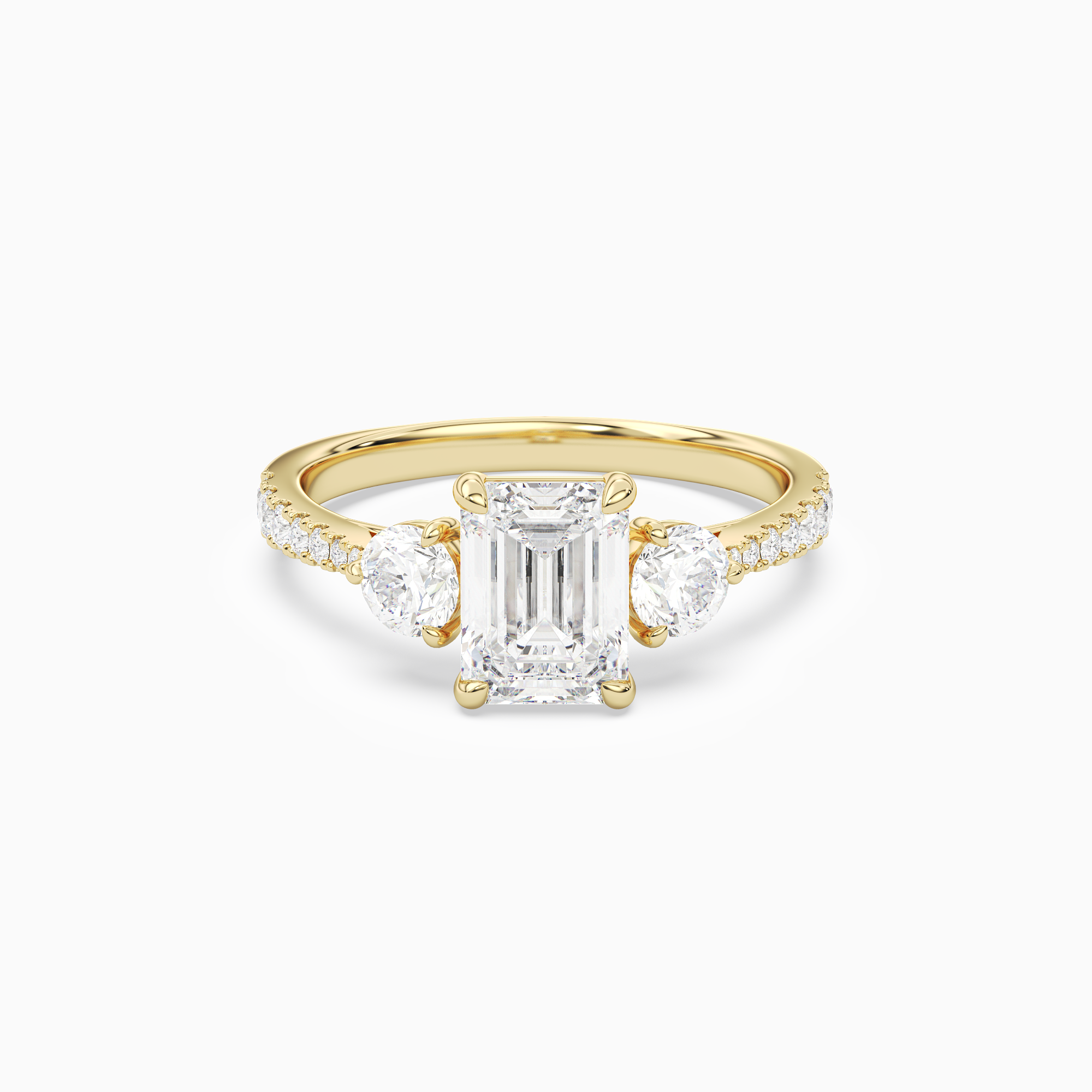 Emerald Round Side Three Stone Pavé in 18K Yellow Gold main white