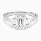Emerald Round Side Three Stone Pavé in Platinum main white