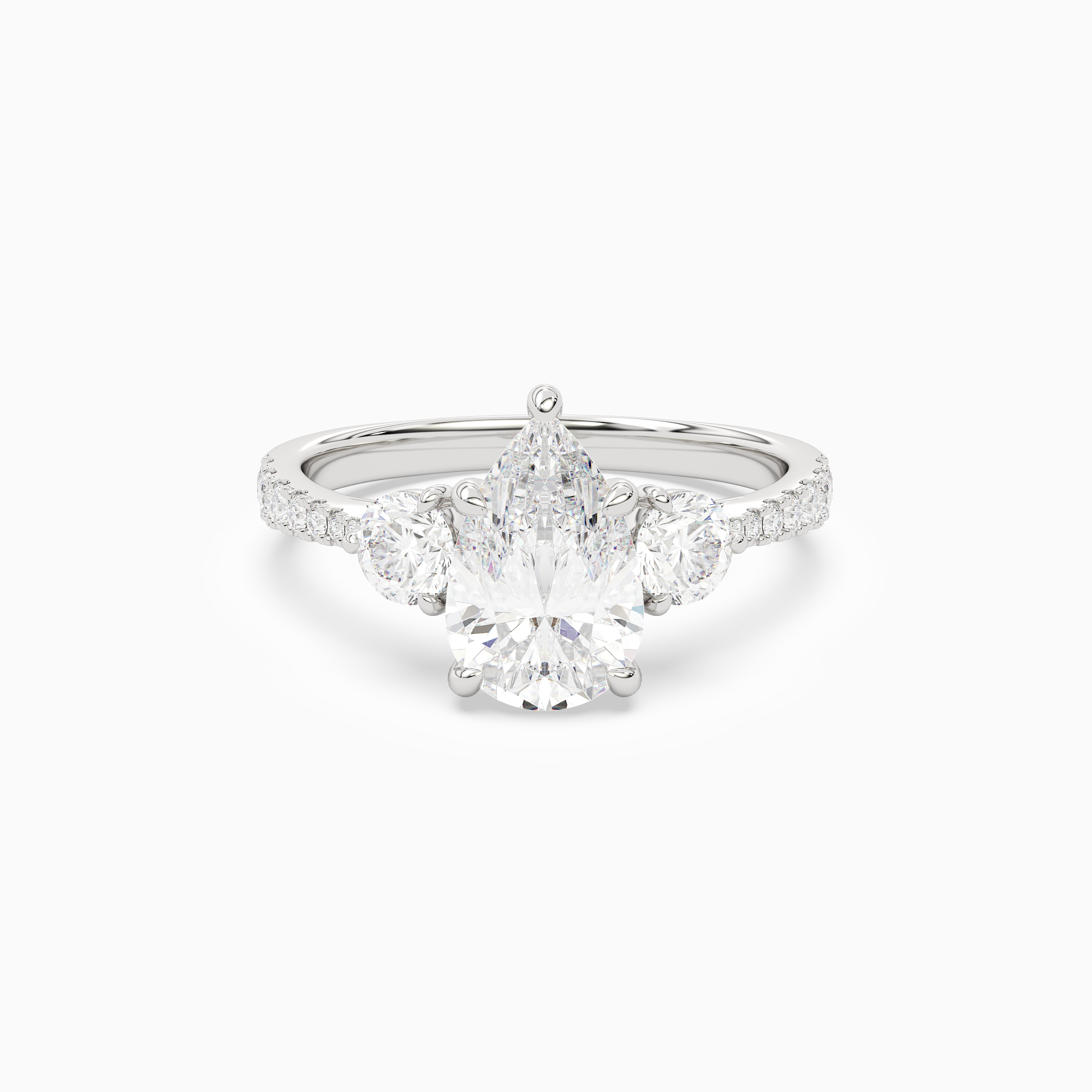 Pear Round Side Three Stone Pavé in 18K White Gold main white