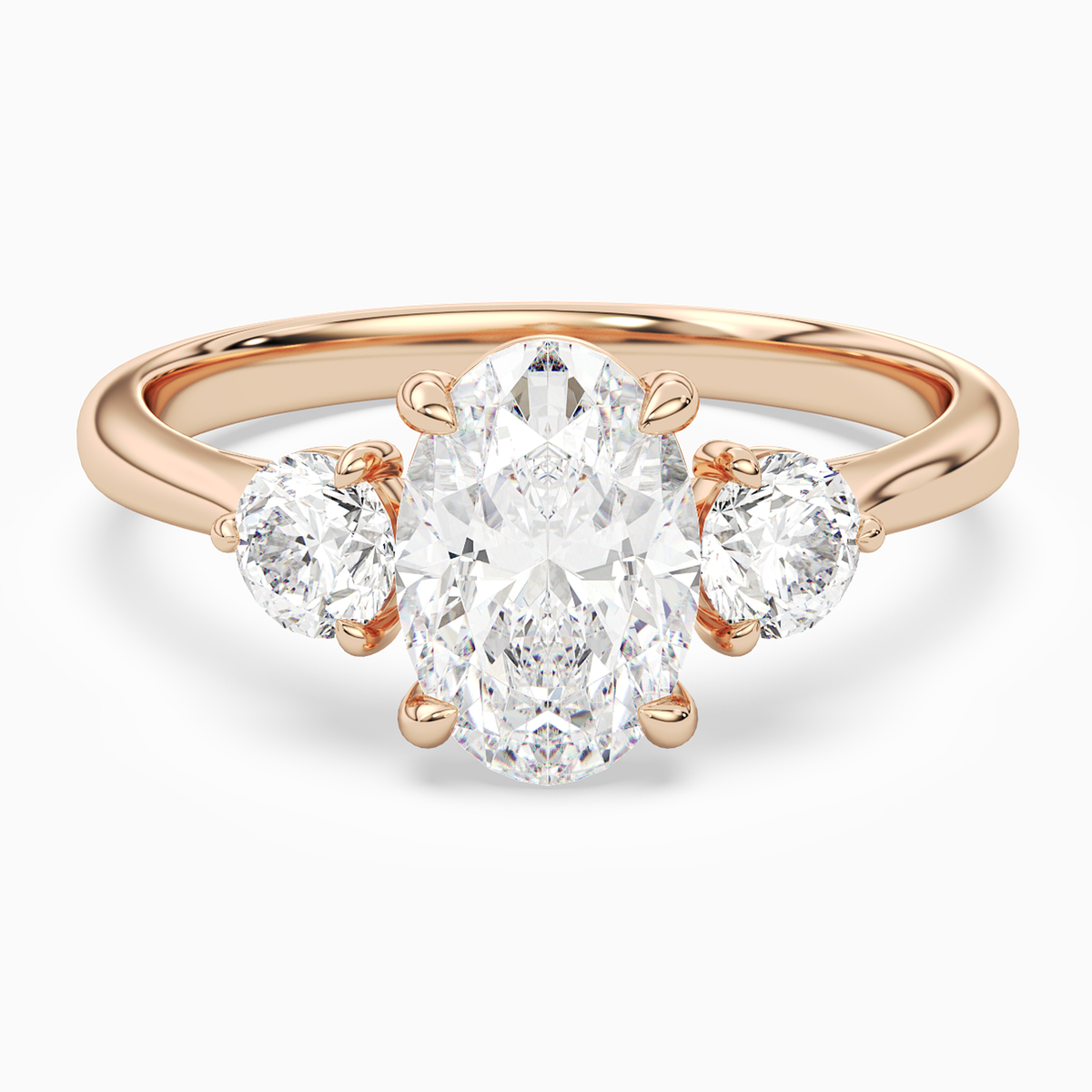 Oval Round Side Three Stone Plain in 14K Rose Gold main white