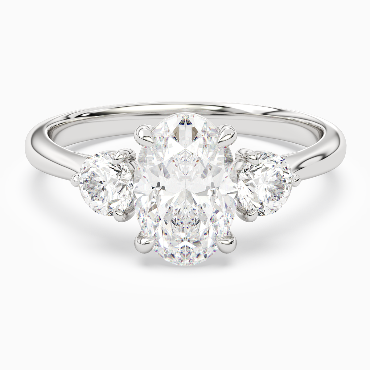 Oval Round Side Three Stone Plain in Platinum main white