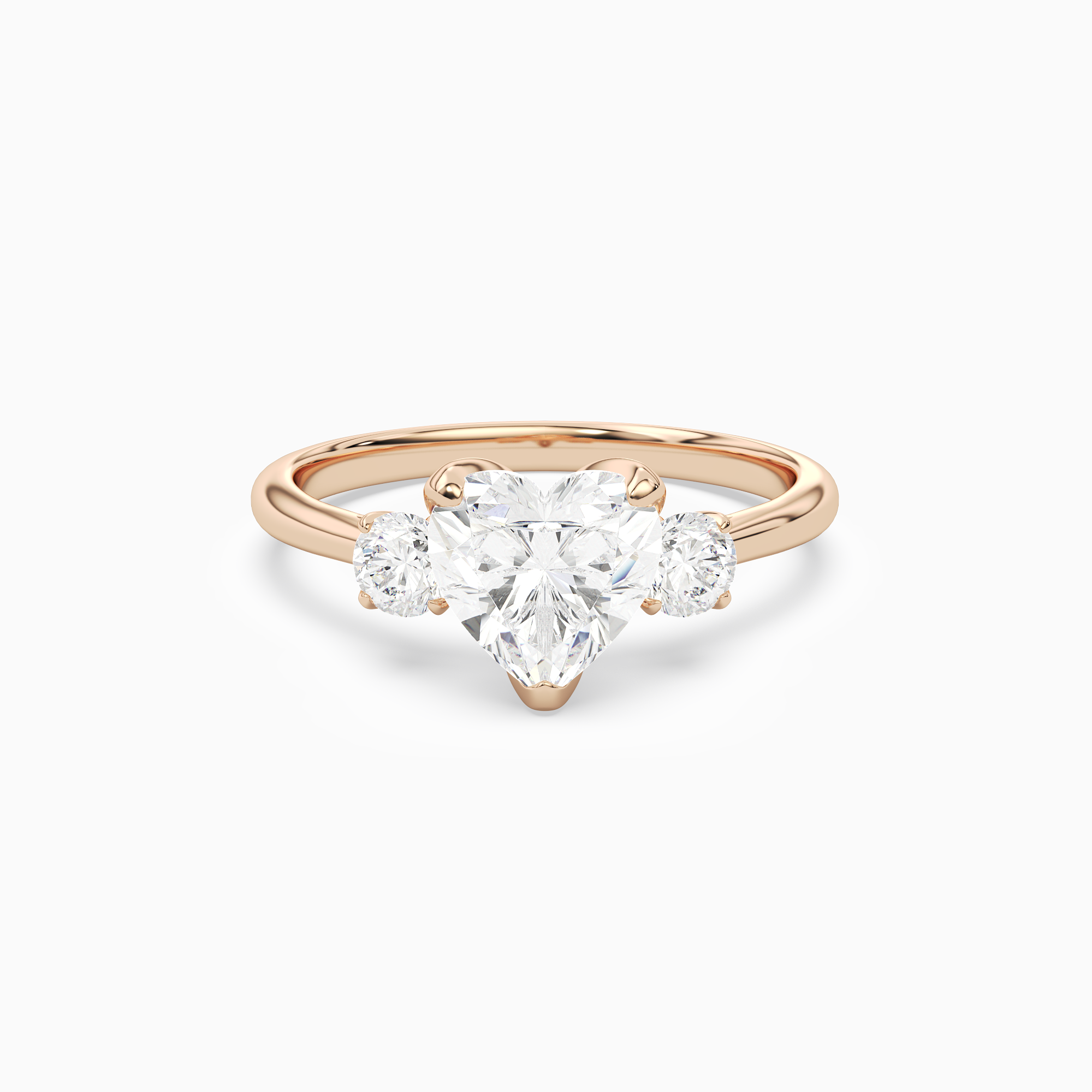 Heart Pear Three-Stone with Round Sides in 14K Rose Gold main white