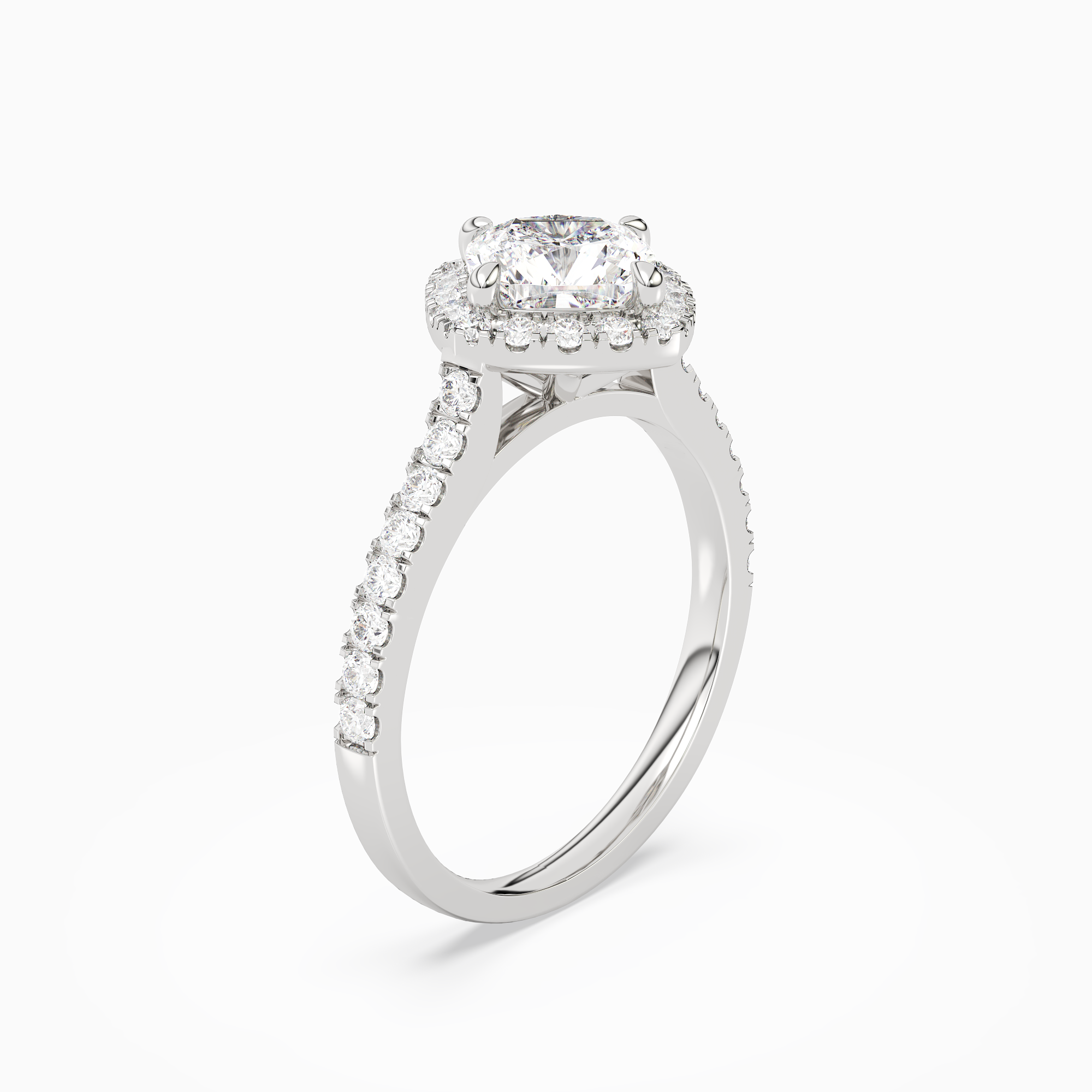 Cushion Kite Halo Baseline in 14K White Gold angled