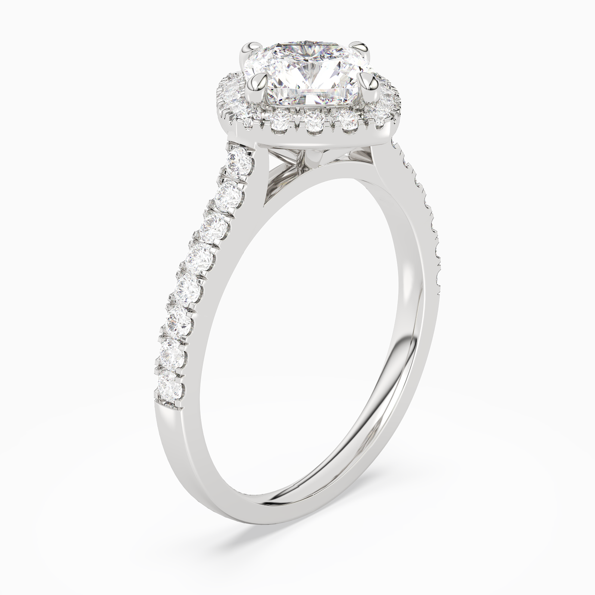 Cushion Kite Halo Baseline in 14K White Gold angled
