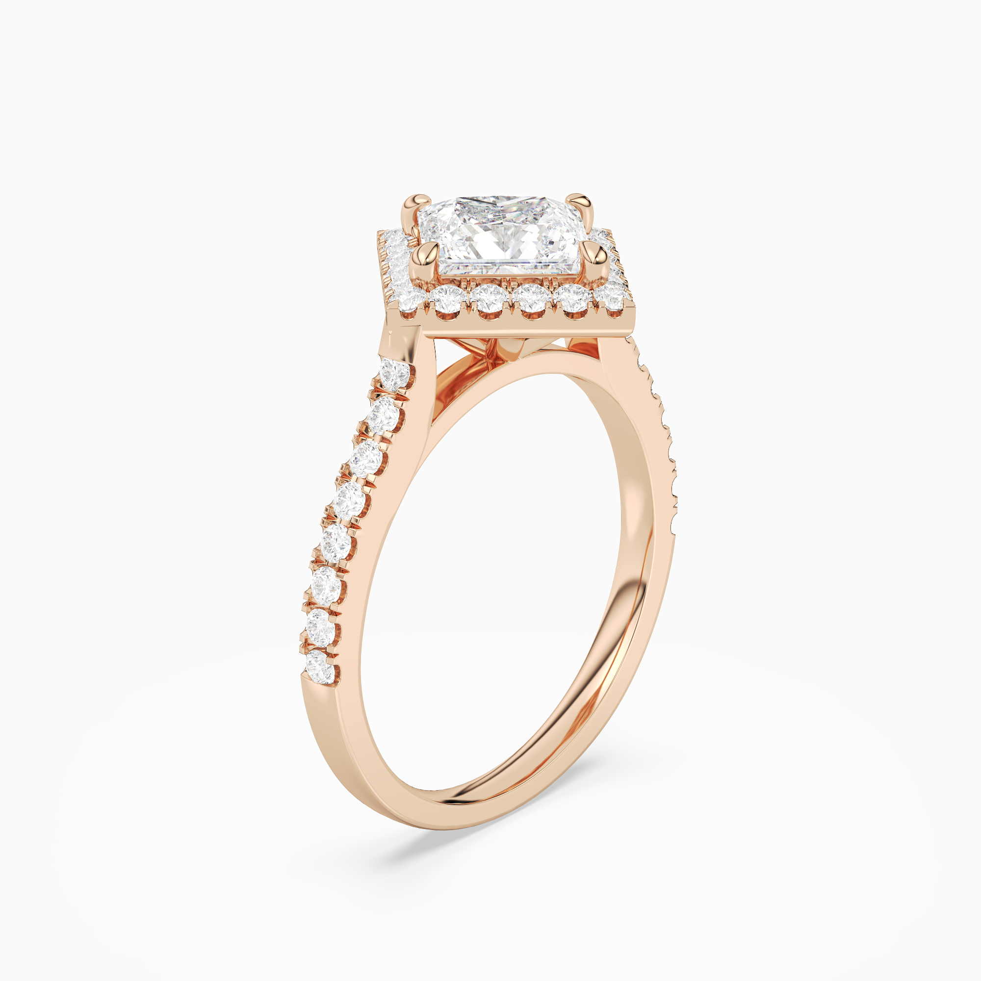 Princess Kite Halo Baseline in 14K Rose Gold angled