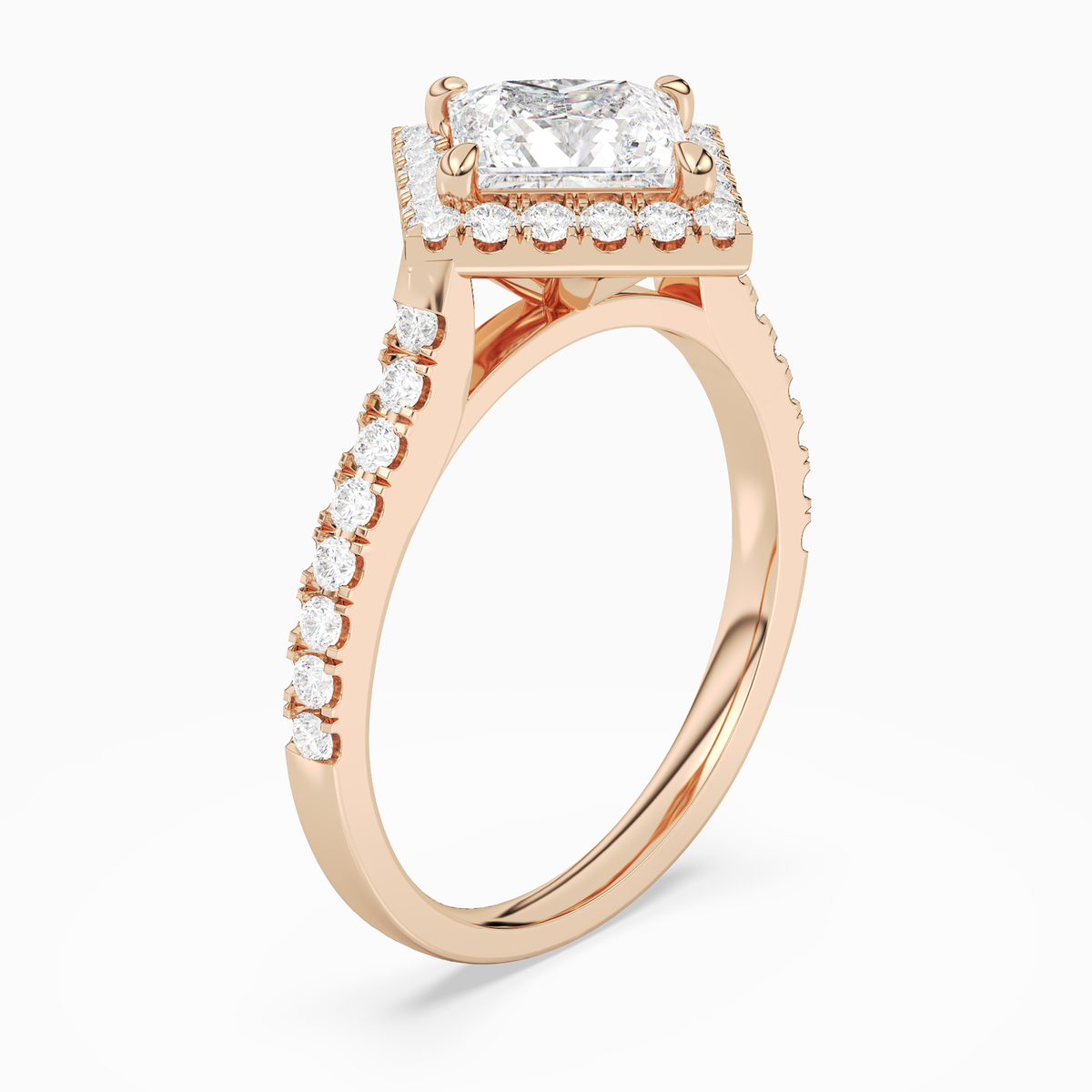 Princess Kite Halo Baseline in 14K Rose Gold angled