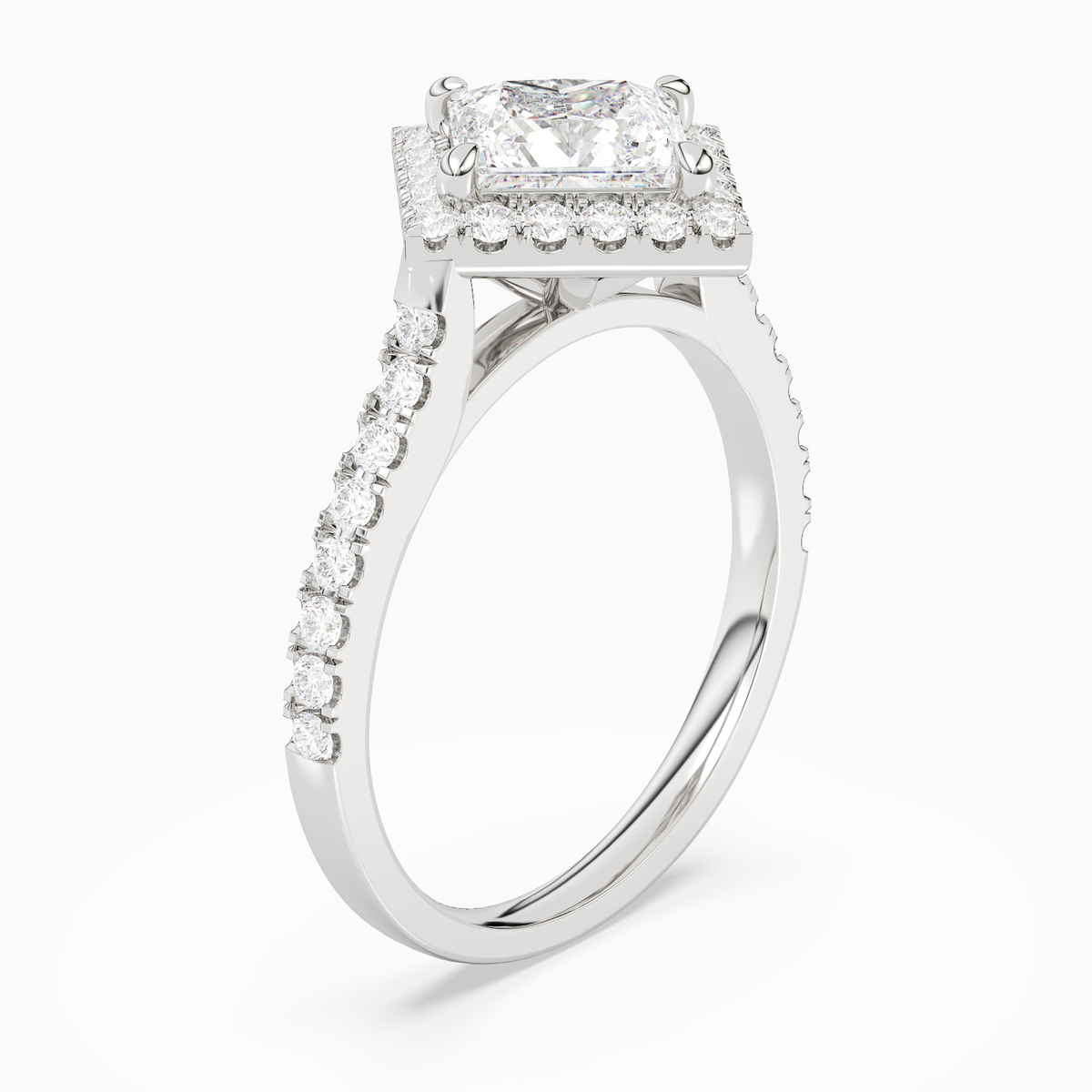Princess Kite Halo Baseline in 14K White Gold angled
