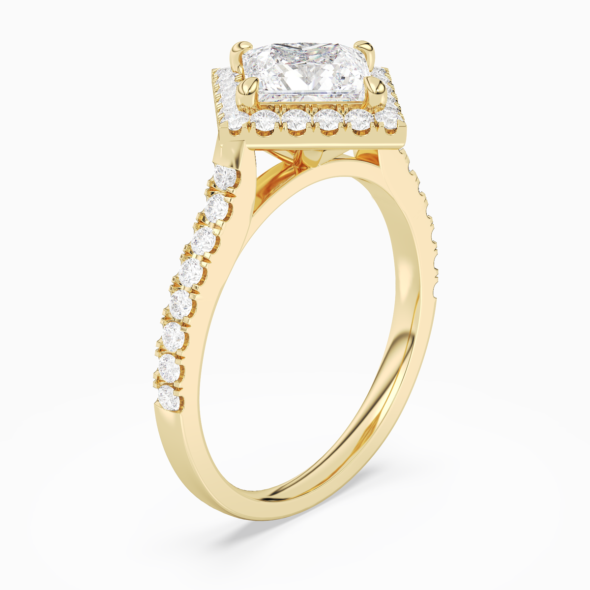 Princess Kite Halo Baseline in 14K Yellow Gold angled