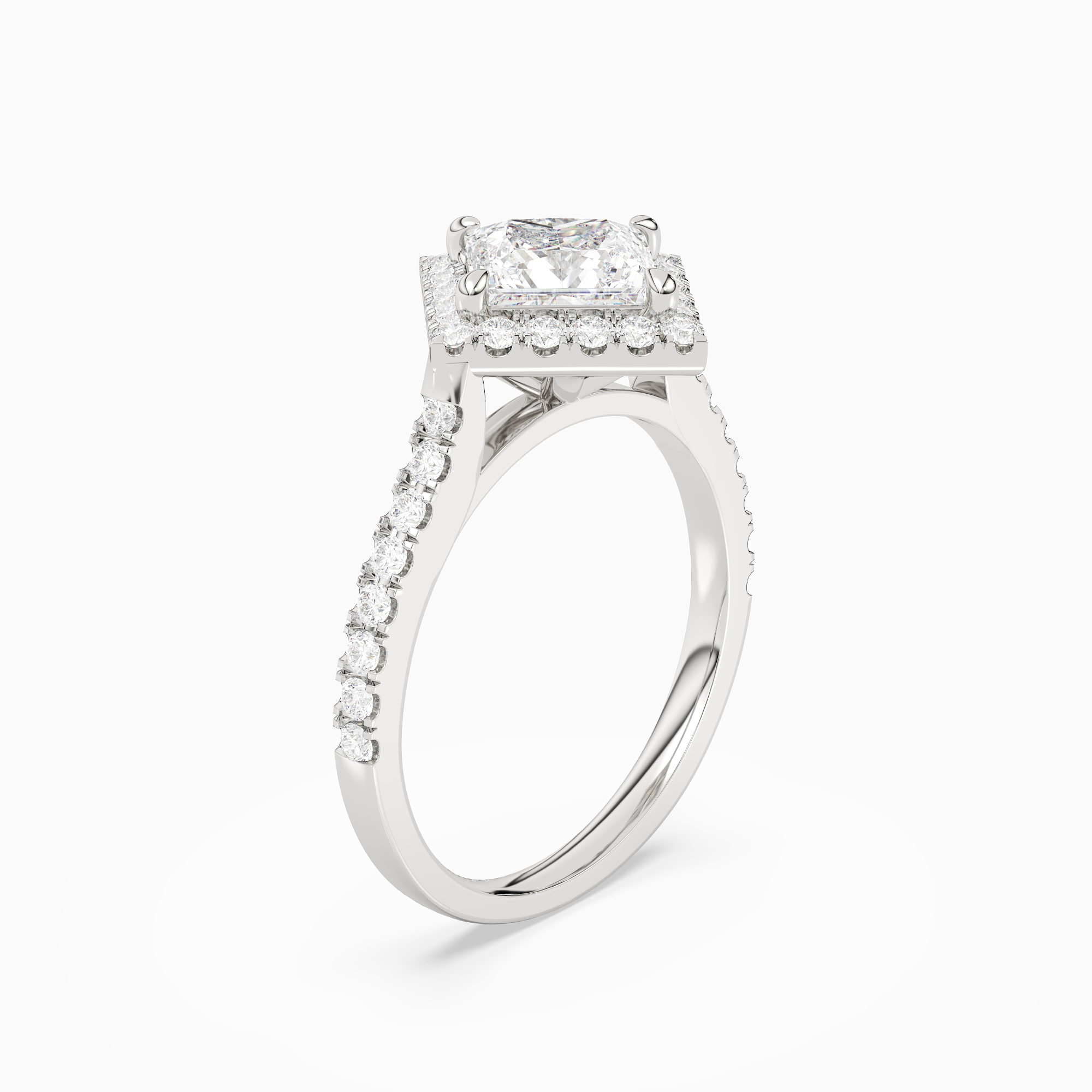 Princess Kite Halo Baseline in 18K White Gold angled