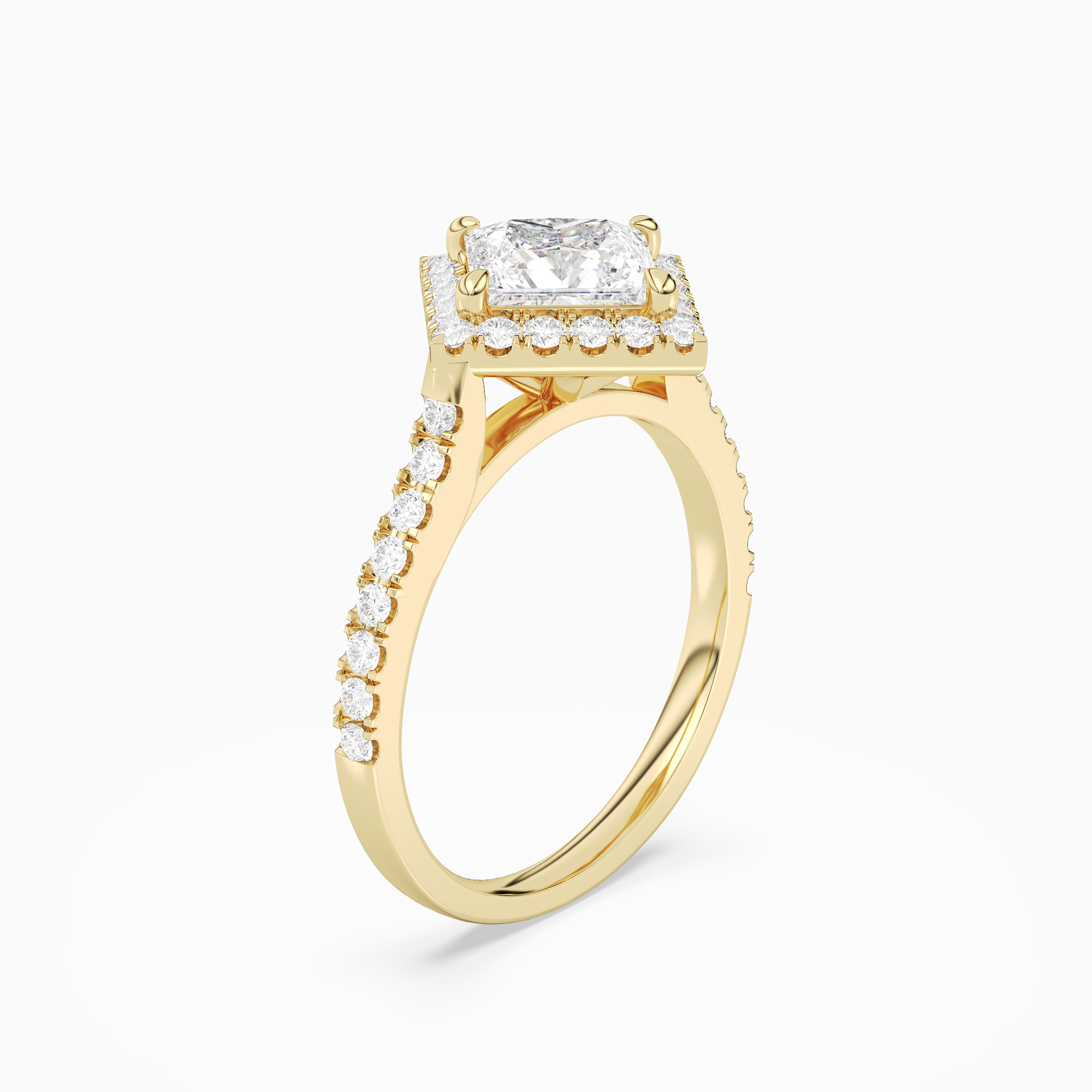 Princess Kite Halo Baseline in 18K Yellow Gold angled