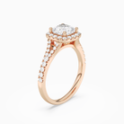 Cushion Classic Halo Split Shank Ring in 14K Rose Gold angled