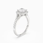 Cushion Classic Halo Split Shank Ring in 18K White Gold angled