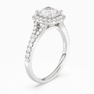 Cushion Classic Halo Split Shank Ring in Platinum angled