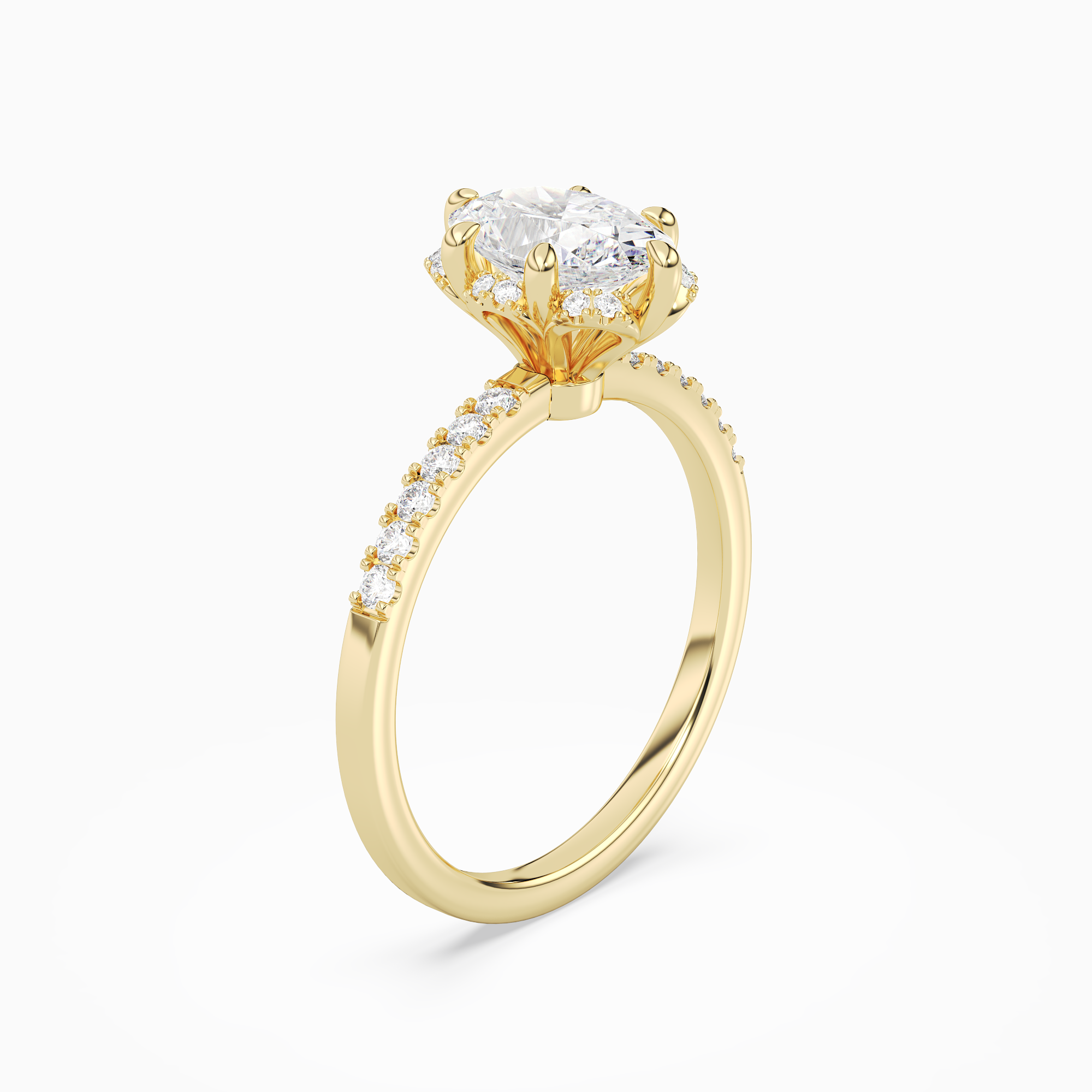 Oval Crown Halo Pavé in 14K Yellow Gold angled