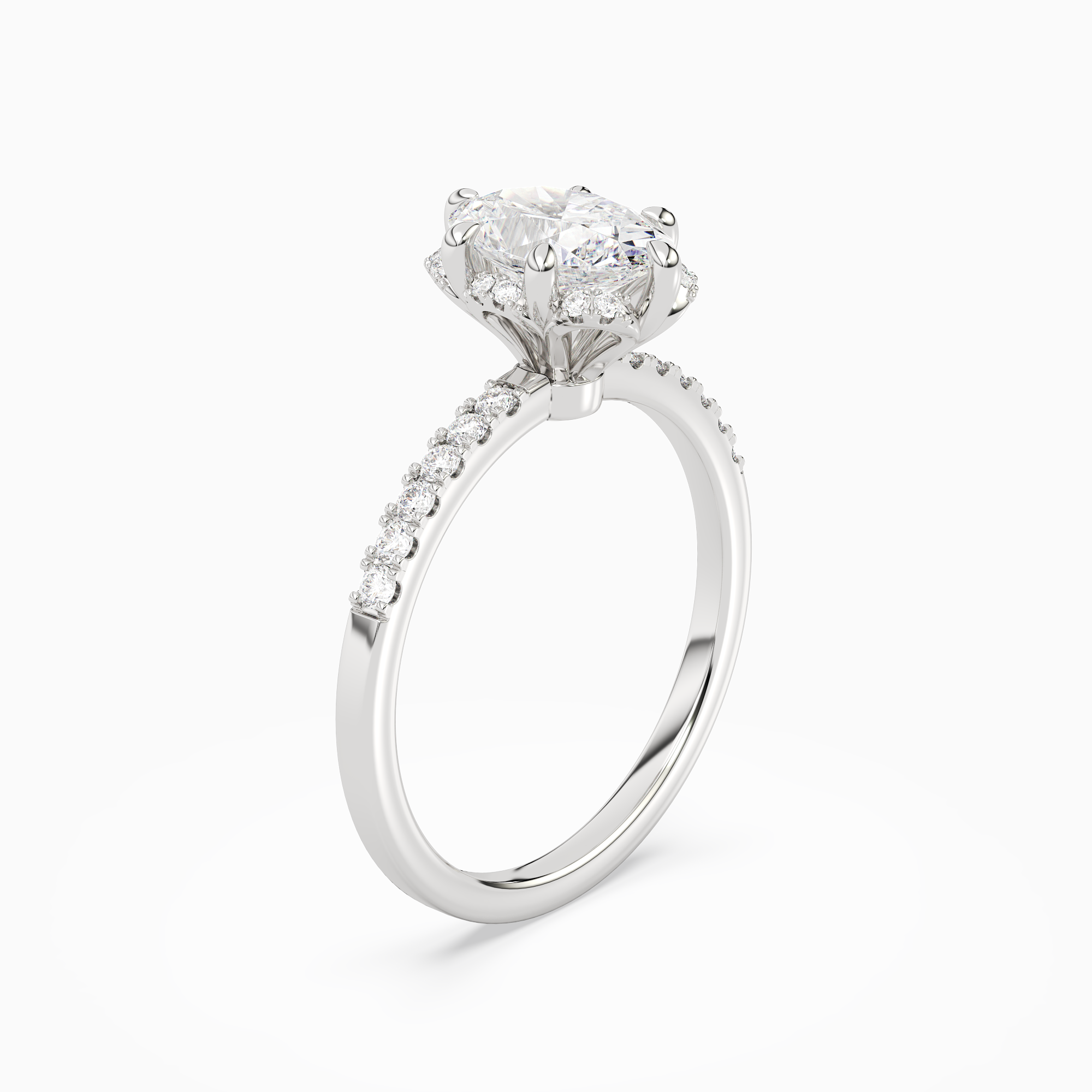 Oval Crown Halo Pavé in Platinum angled