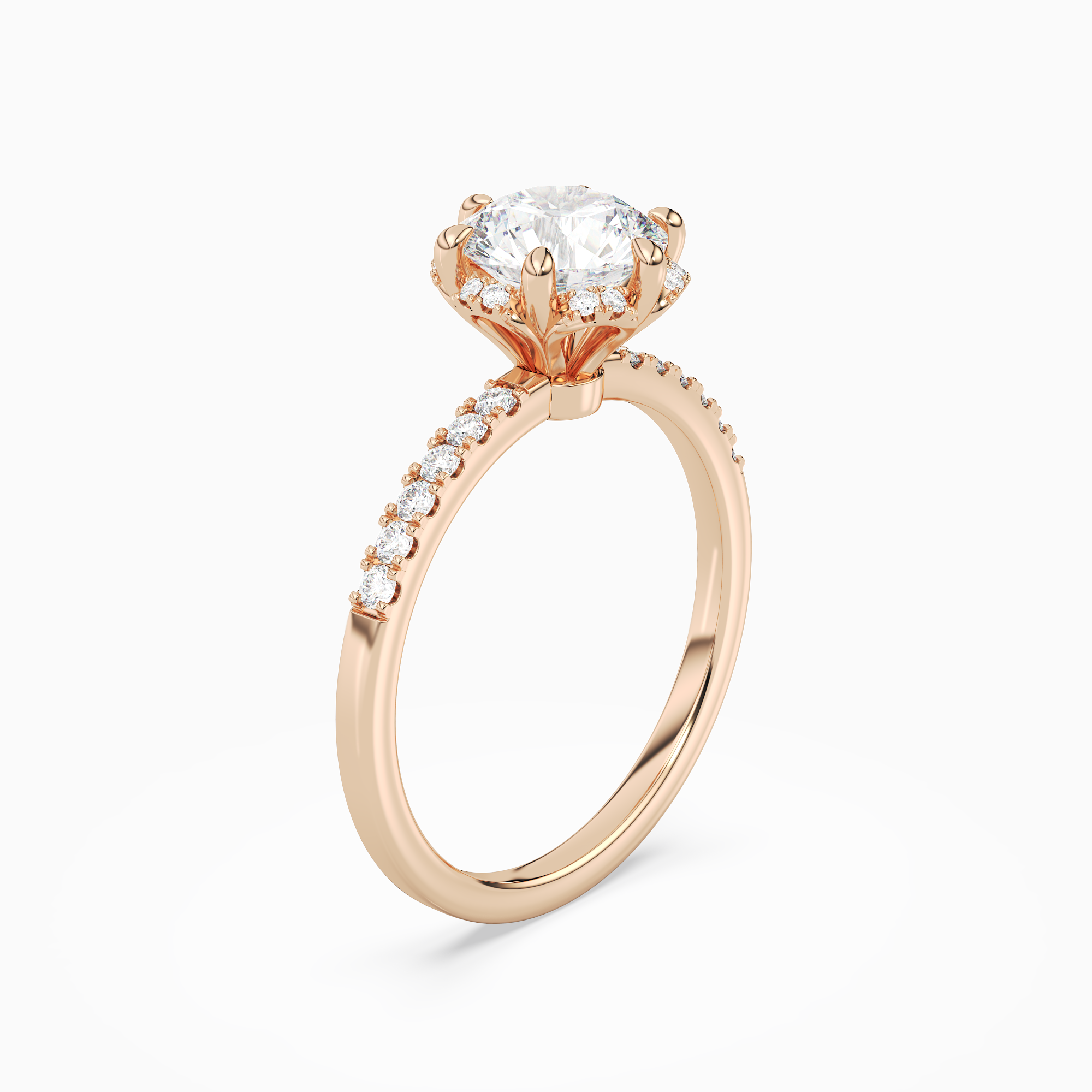 Round Crown Halo Pavé in 14K Rose Gold angled