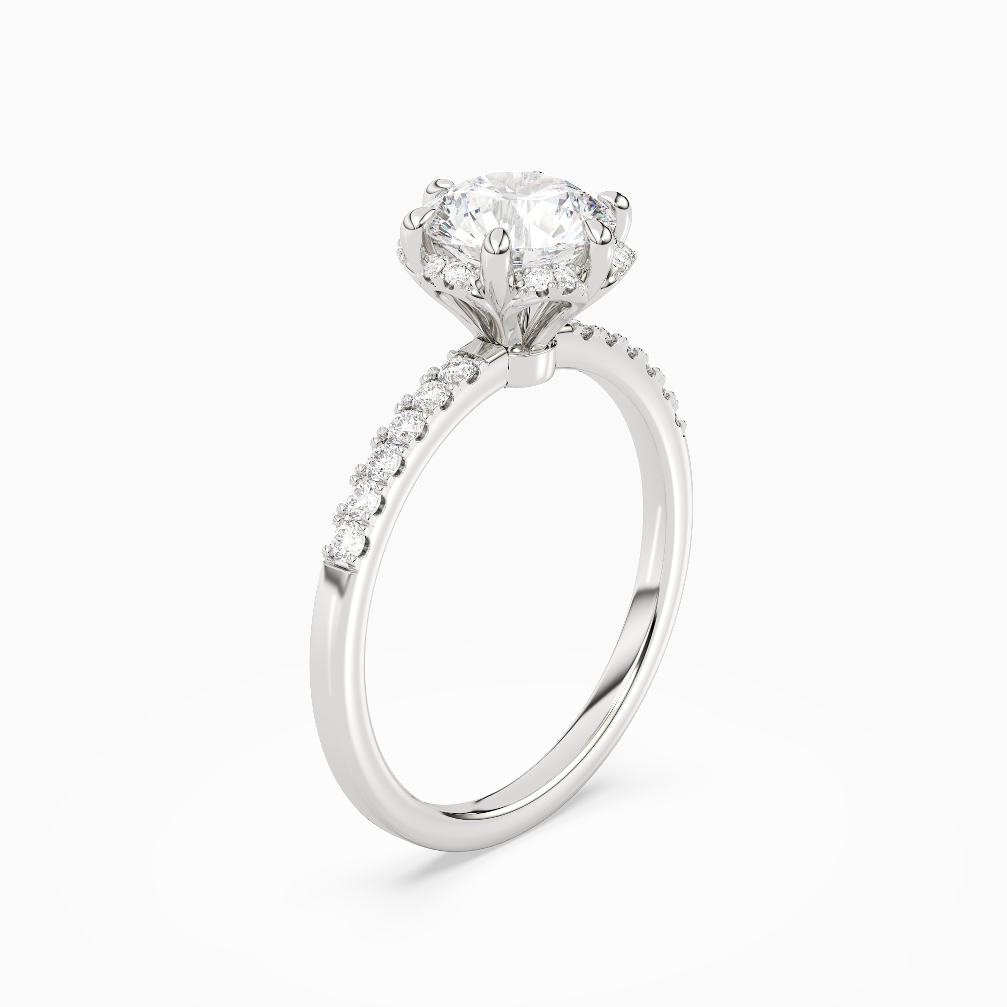 Round Crown Halo Pavé in Platinum angled