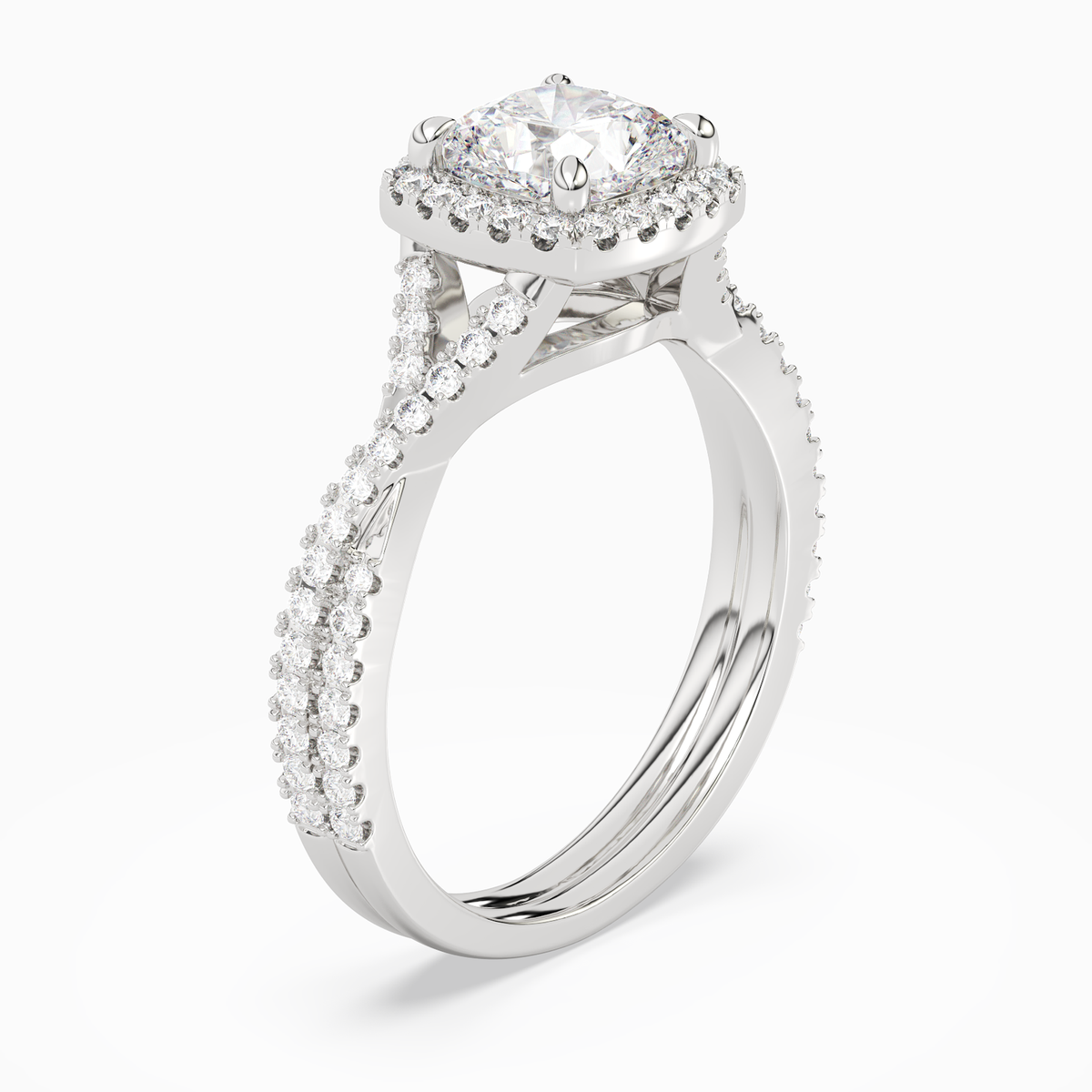 Cushion Twisted Shank Halo in 14K White Gold angled
