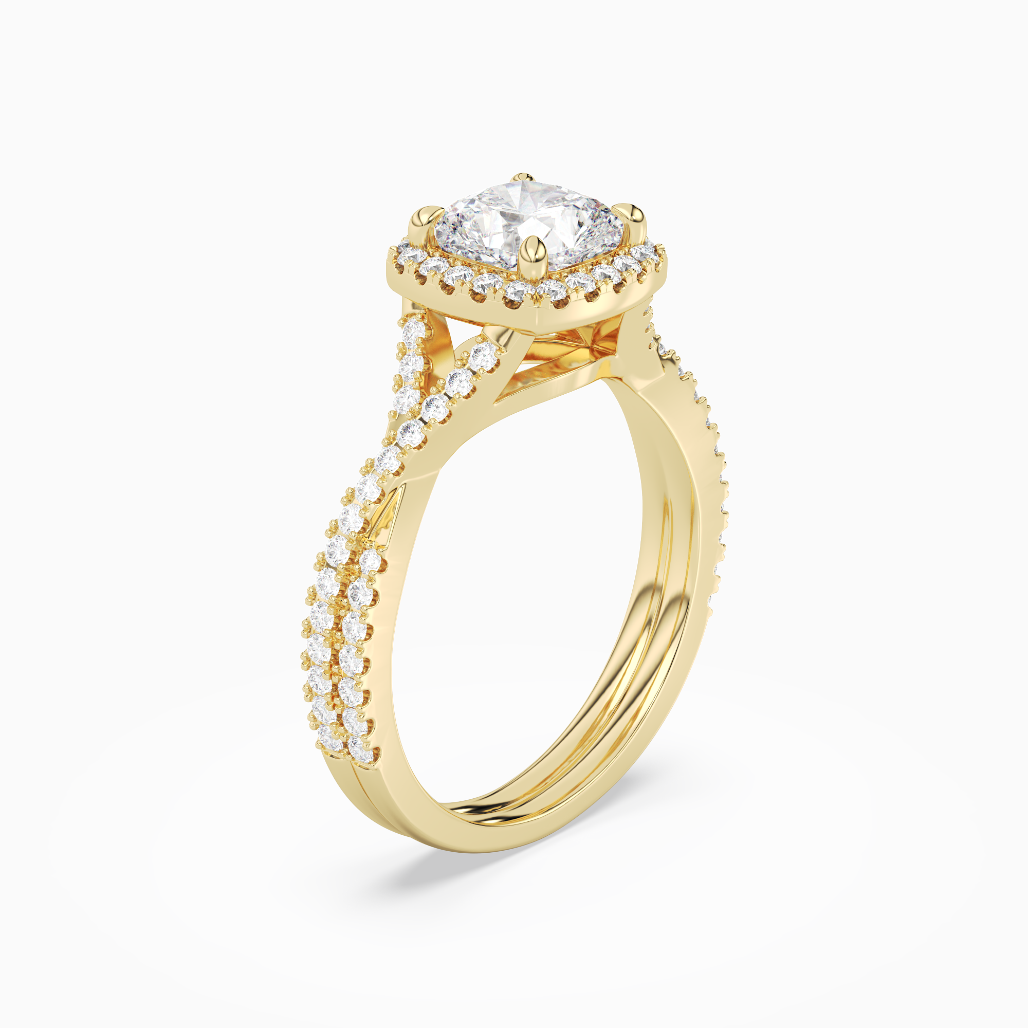 Cushion Twisted Shank Halo in 14K Yellow Gold angled