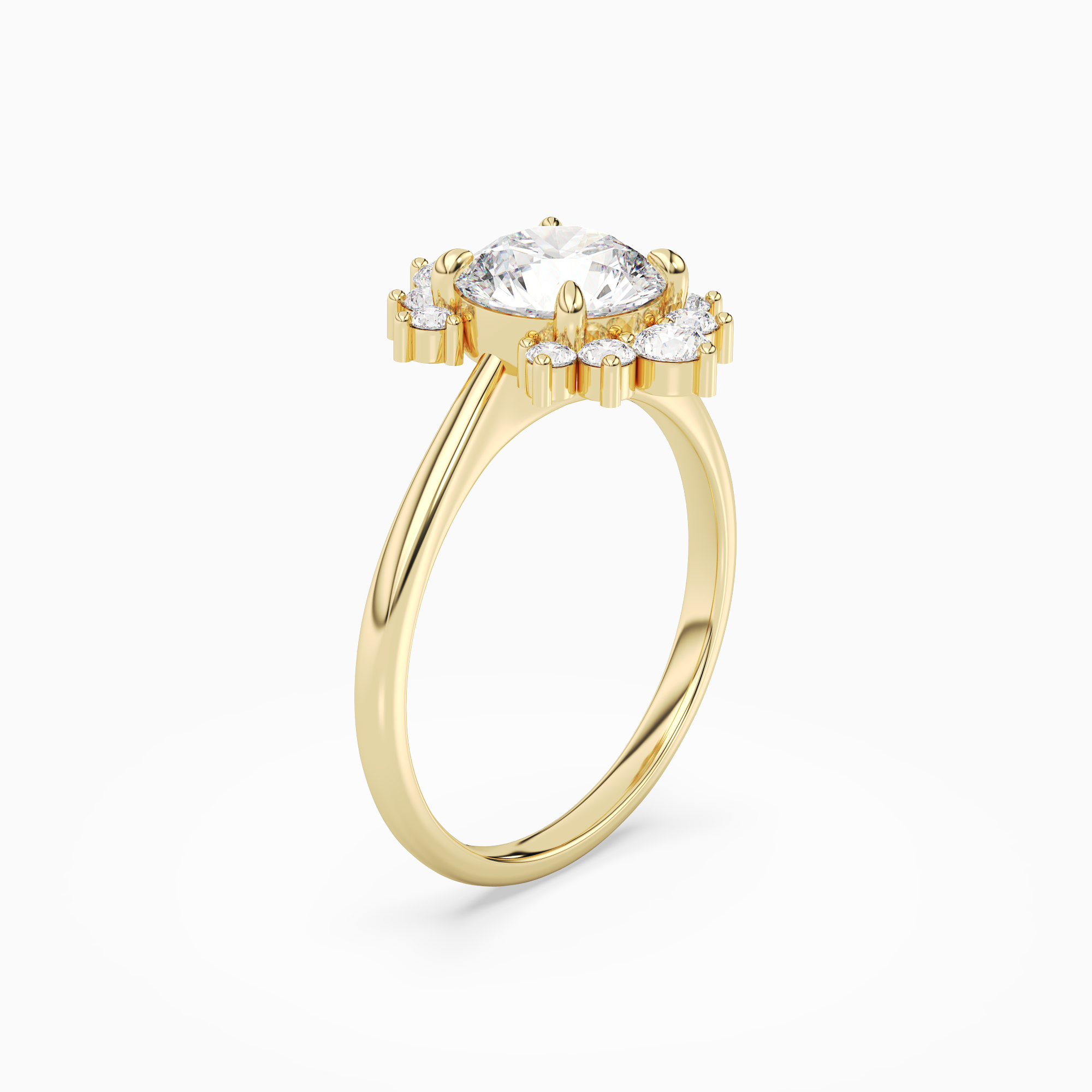 Round Floral Cluster Halo in 14K Yellow Gold angled