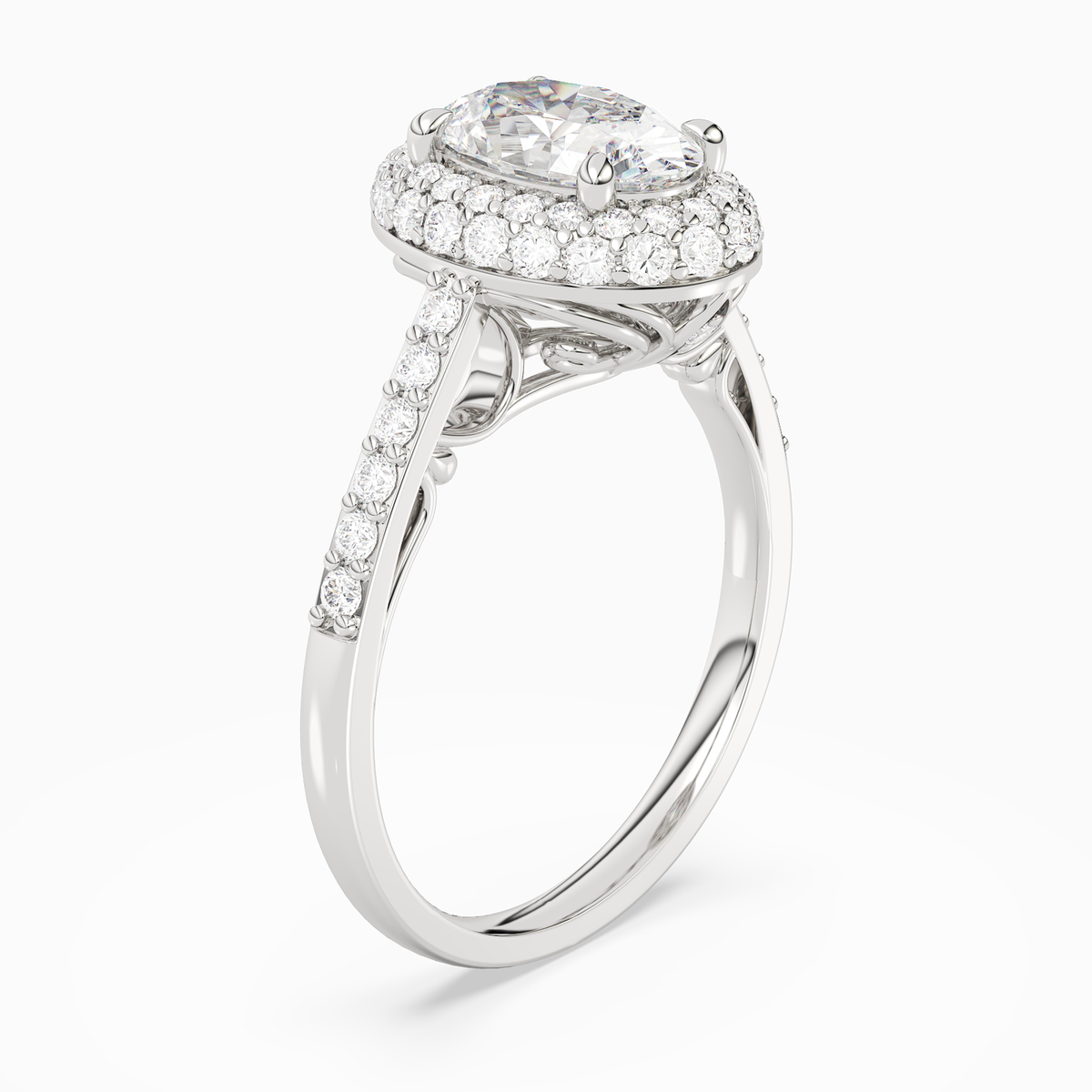 Oval Regal Halo Pavé in 14K White Gold angled